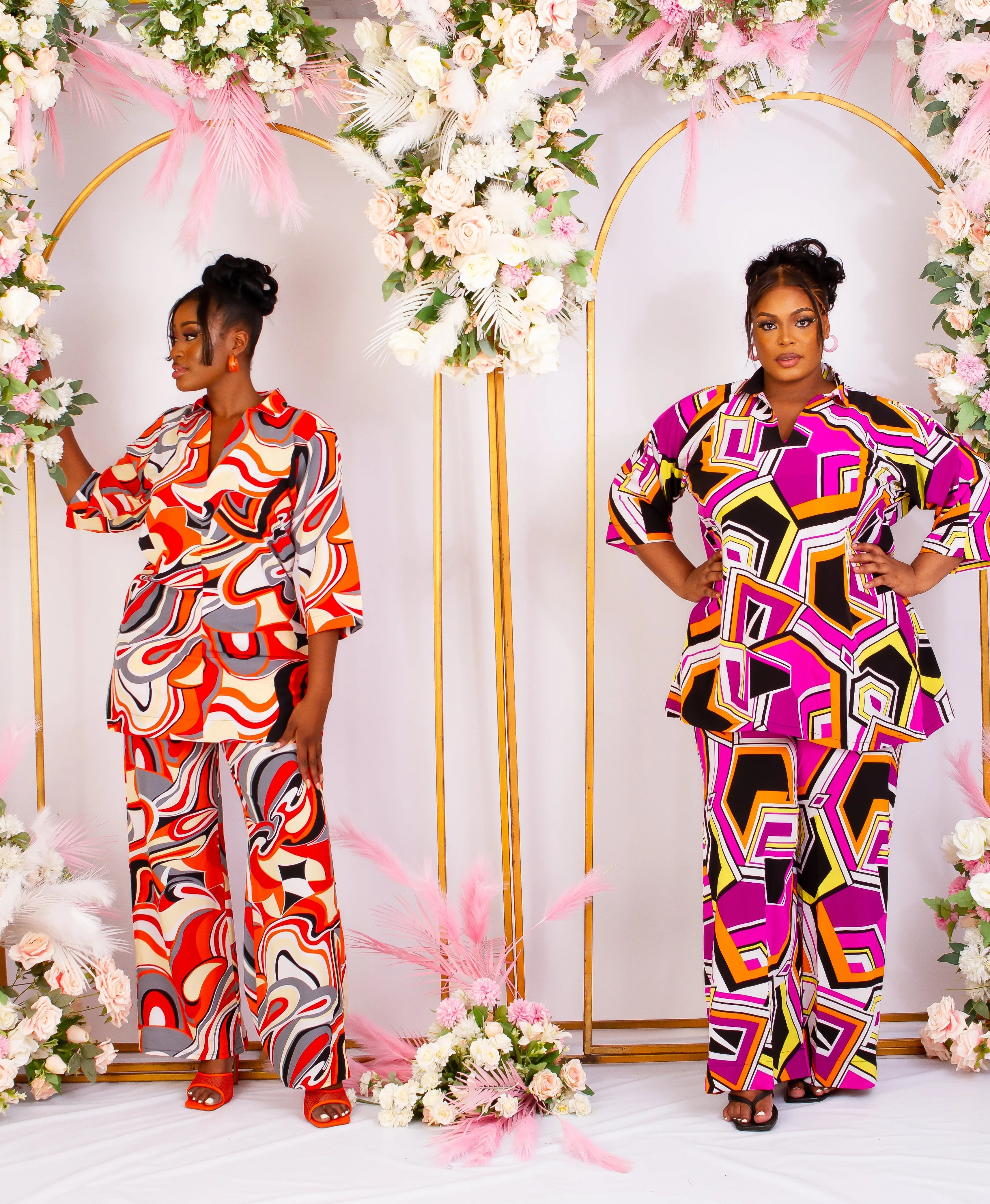 2 Pcs African Print Crepe Kaftan Blouse and Trouser Set - Keffi