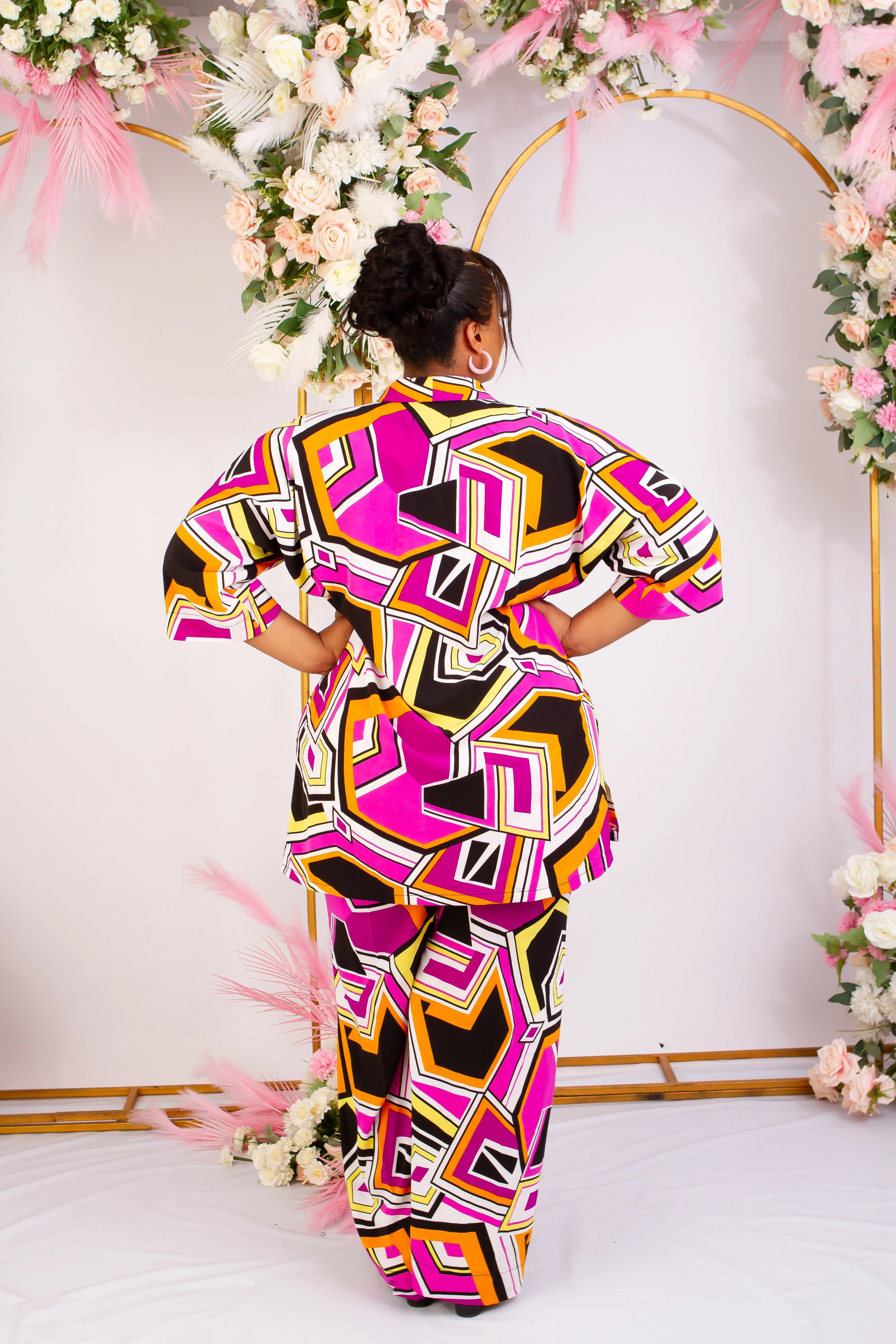 2 Pcs African Print Crepe Kaftan Blouse and Trouser Set - Keffi