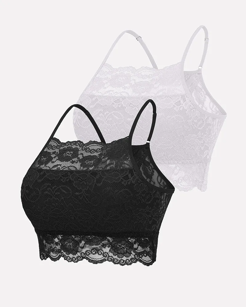 2Pack Wireless Lace Double-Layered Crop Top