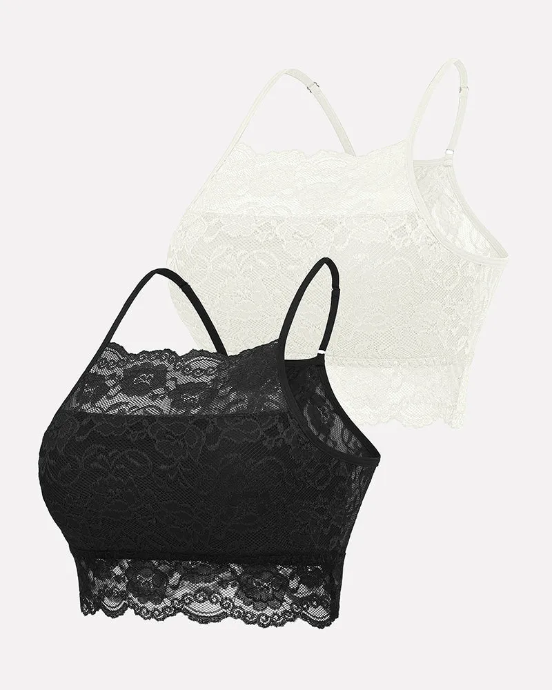 2Pack Wireless Lace Double-Layered Crop Top