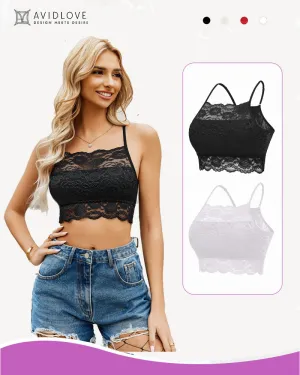 2Pack Wireless Lace Double-Layered Crop Top