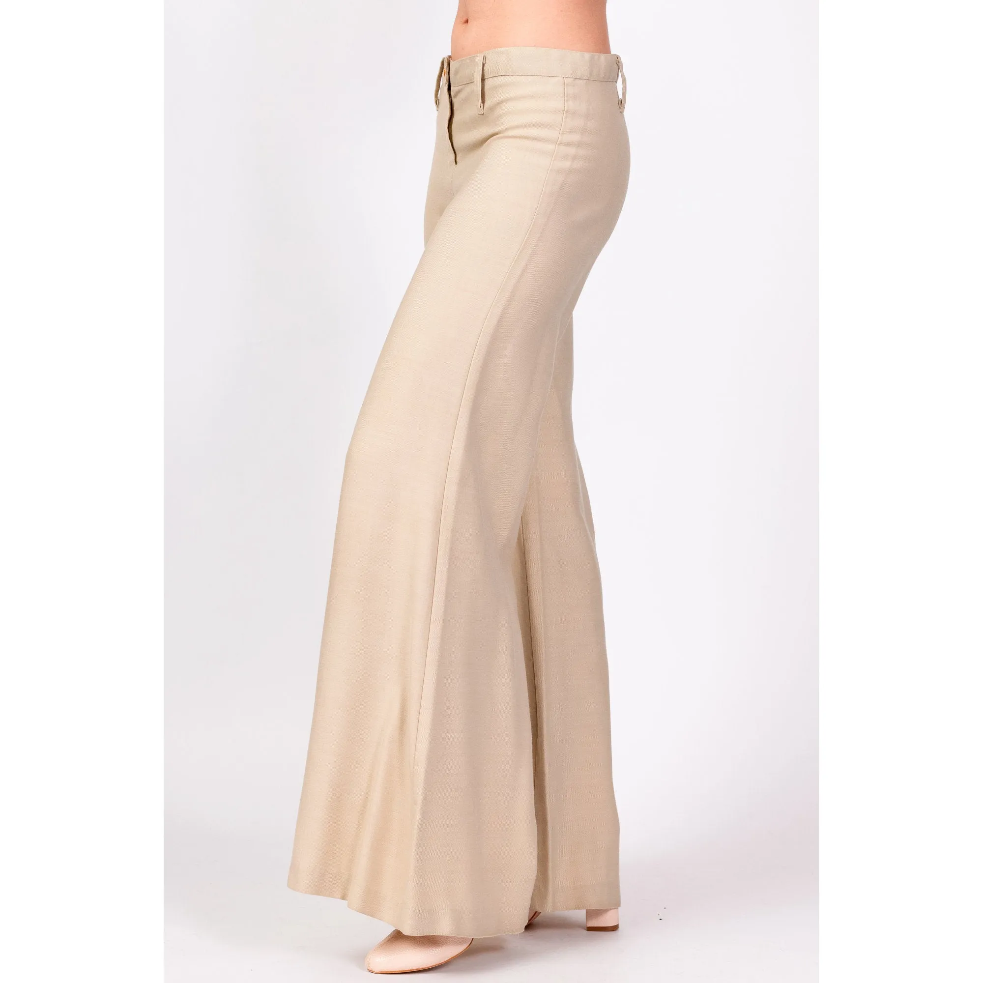 70s Khaki Low Rise Bell Bottoms - Extra Small