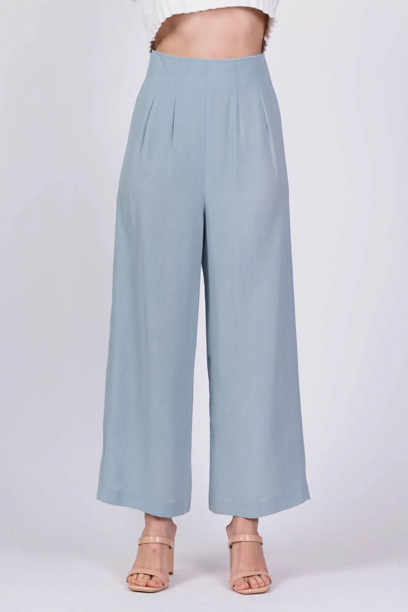 80s Sheer Dusty Blue Straight Leg Trousers - Extra Small, 24"