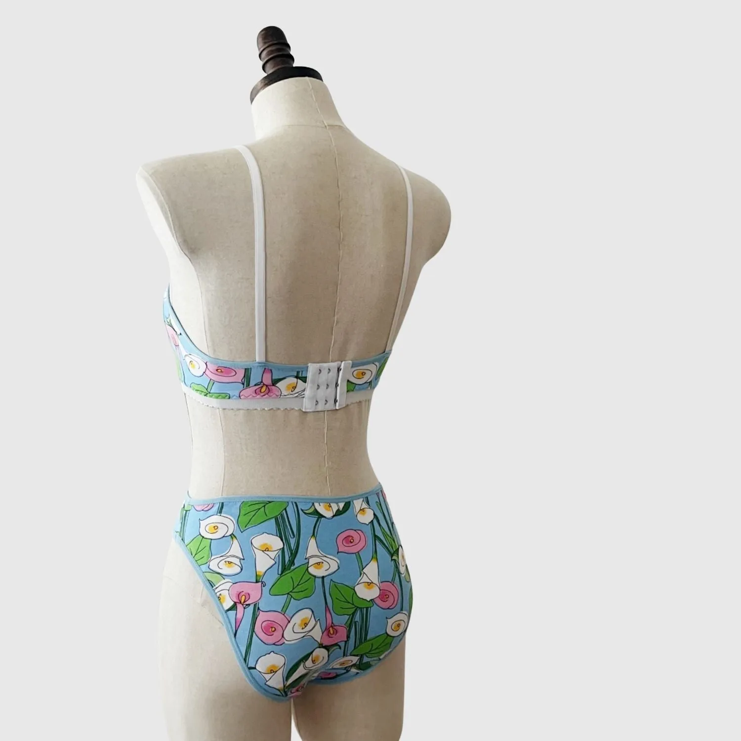 Aqua Blue floral lingerie set - organic cotton bra and brief