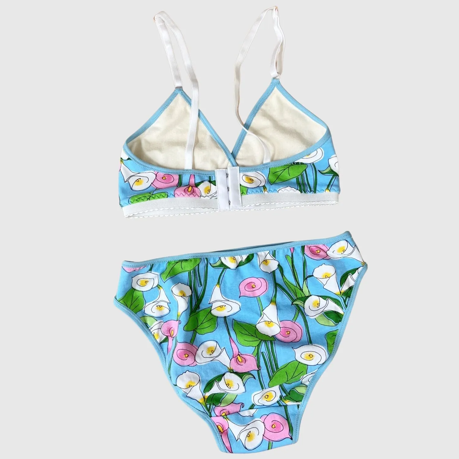 Aqua Blue floral lingerie set - organic cotton bra and brief