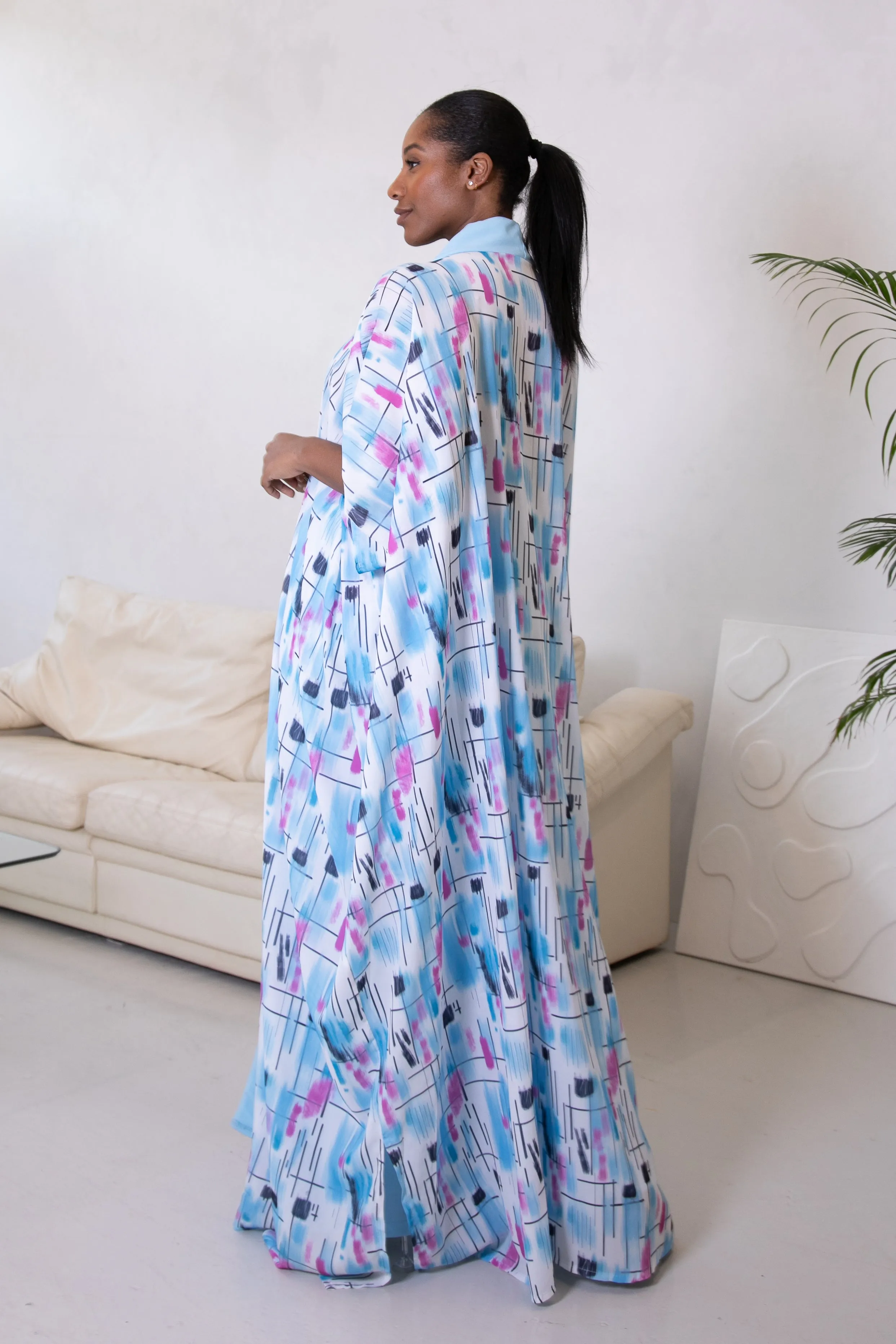 AREWA KAFTAN & TROUSERS SET - SKY BLUE