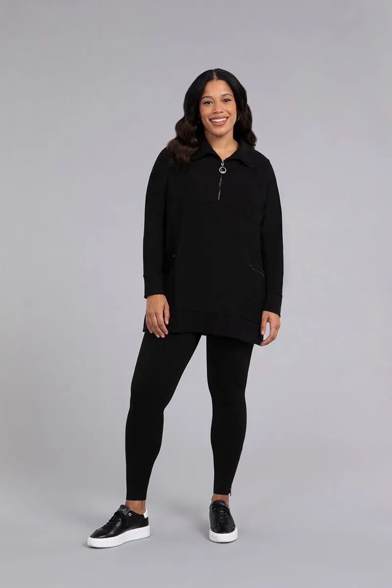 Bamboo Fleece Zip Collar Tunic | Black