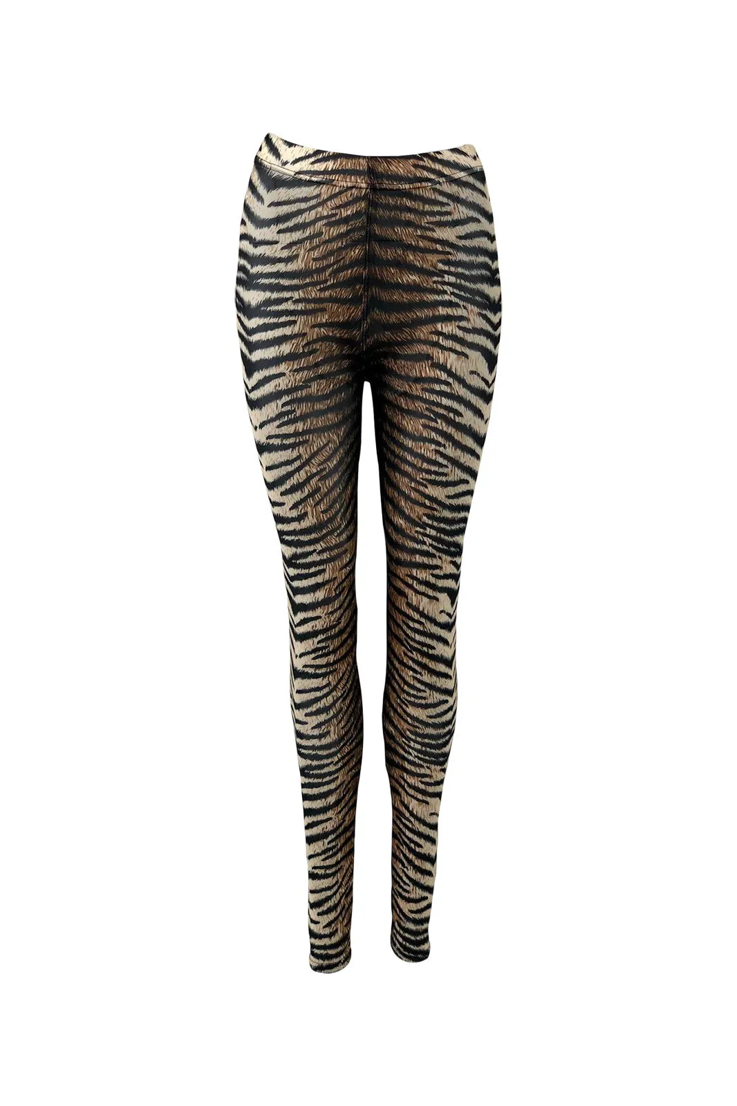 Black Colour Denmark Mesh Leggings In Tiger Print