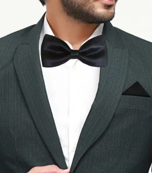 Black satin pre-tied Bow Tie with Pocket Square