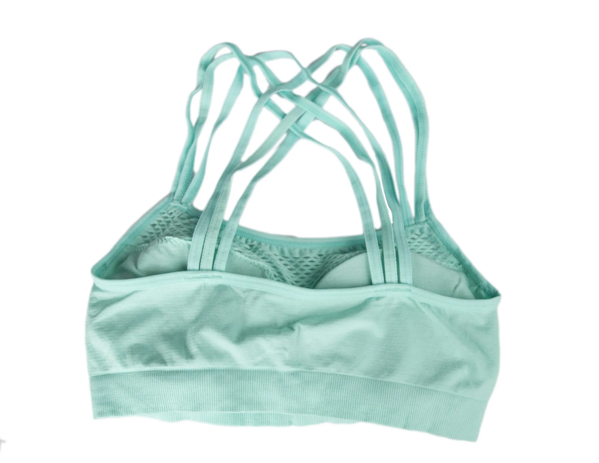 Blue Seamless Strappy Mesh Criss-Cross Back Sports Bra