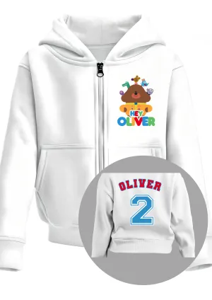 Boys' Custom Hoodie: Personalised Hey Duggee and the Squirrels Zip Hoodie with Back Print