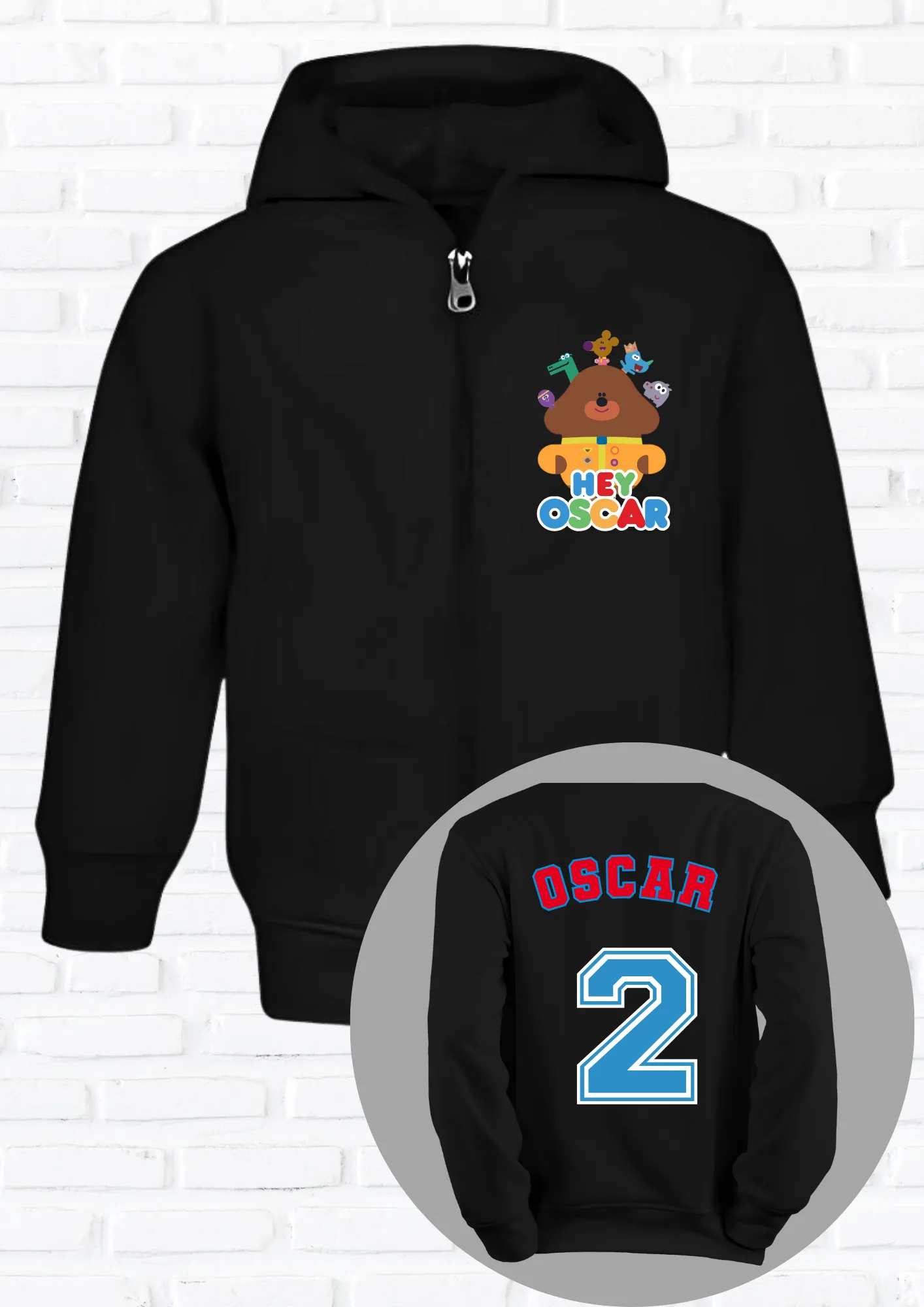 Boys' Custom Hoodie: Personalised Hey Duggee and the Squirrels Zip Hoodie with Back Print