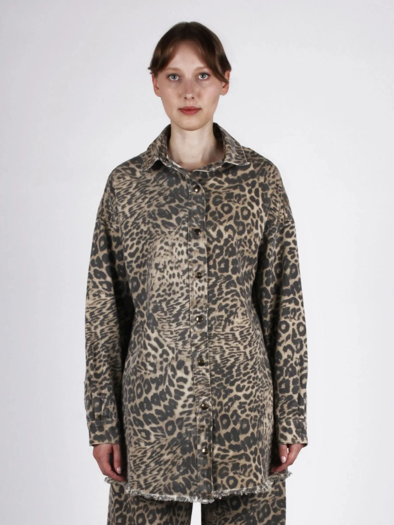 CAMICIA DENIM OVER ANIMALIER LEOPARD - BERNA