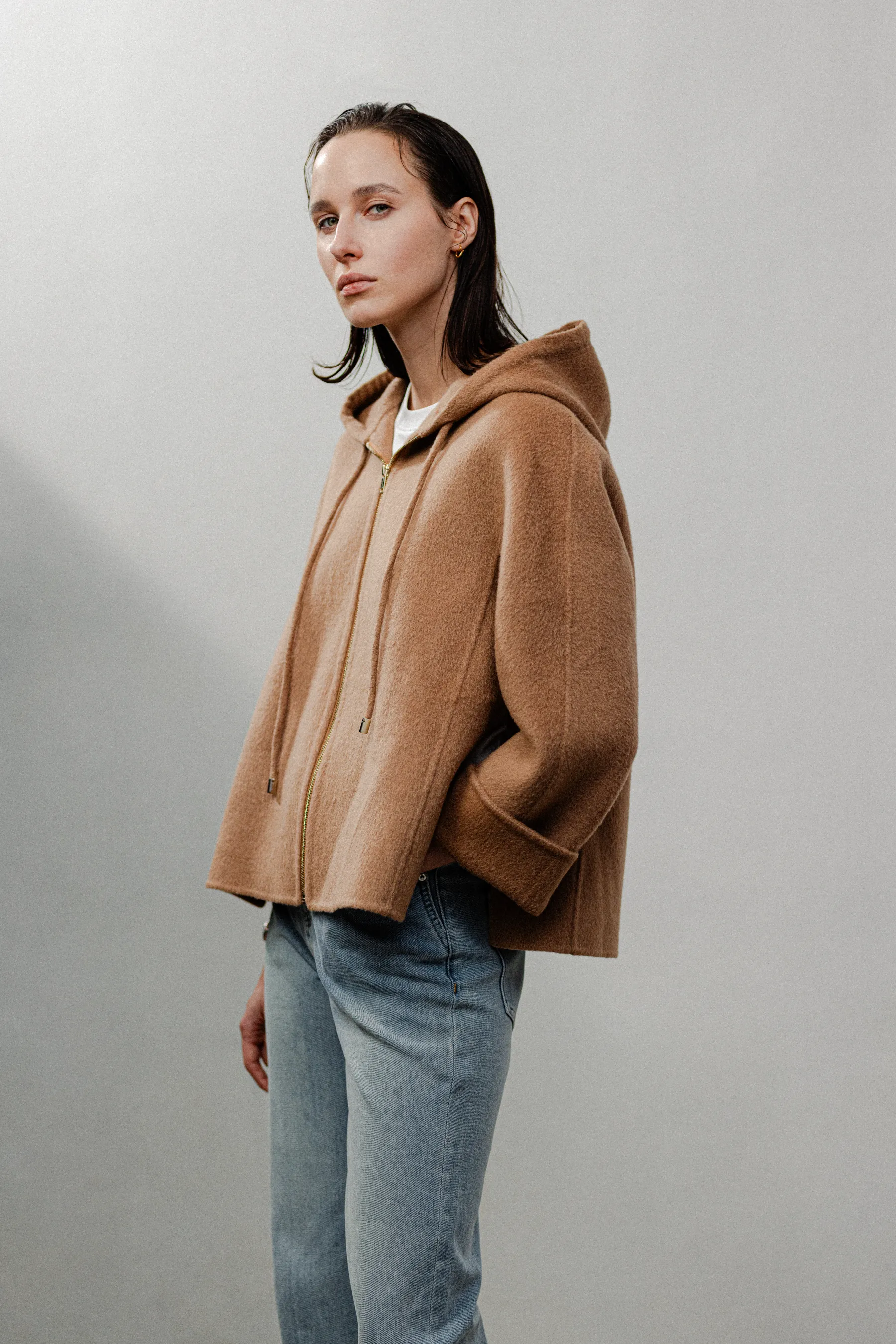 CAMIE wool-blended zip jacket (Camel)