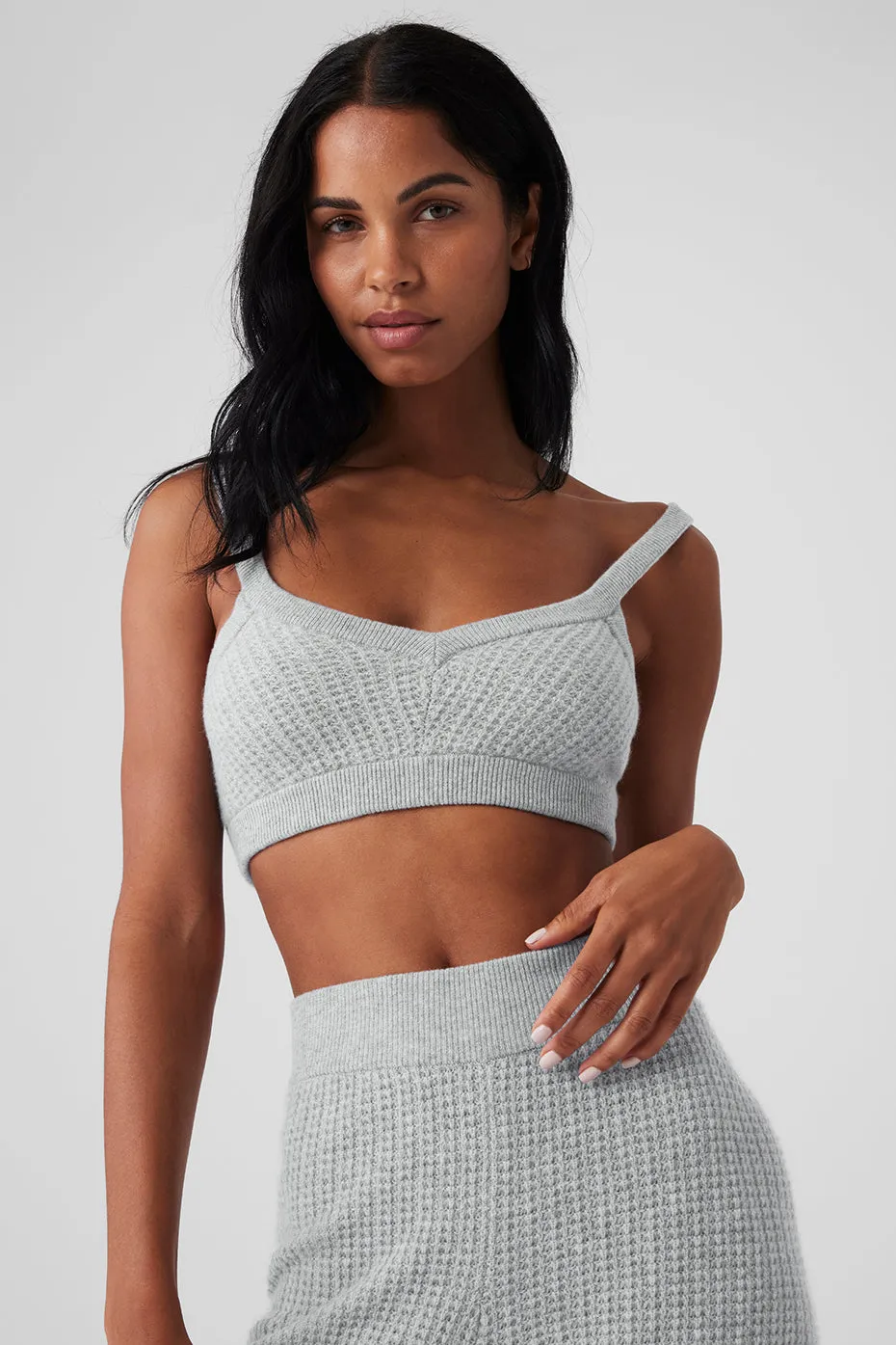 Cashmere Plush Waffle V-Neck Bra - Athletic Heather Grey