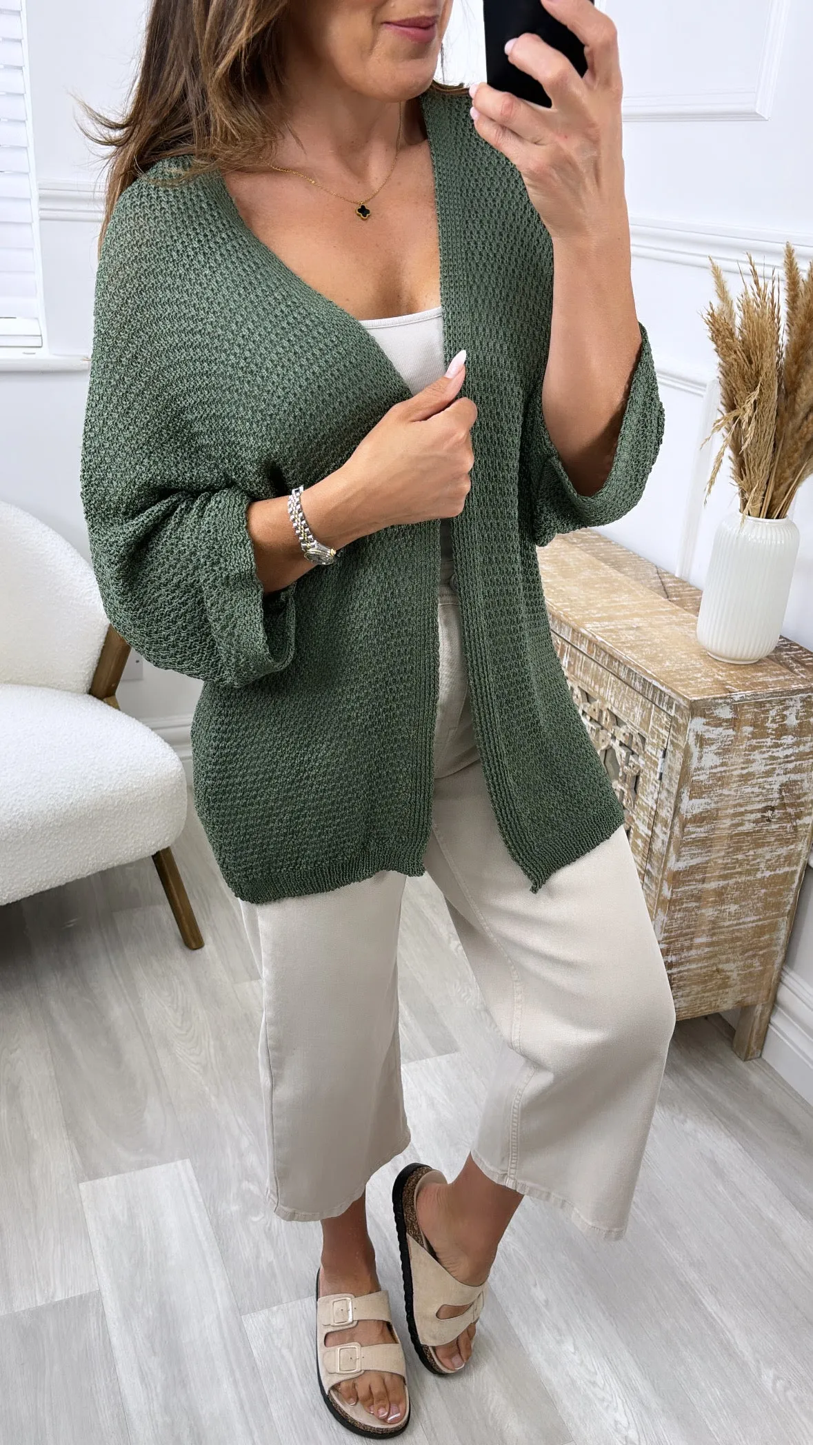 Clara Khaki Knit Cardigan