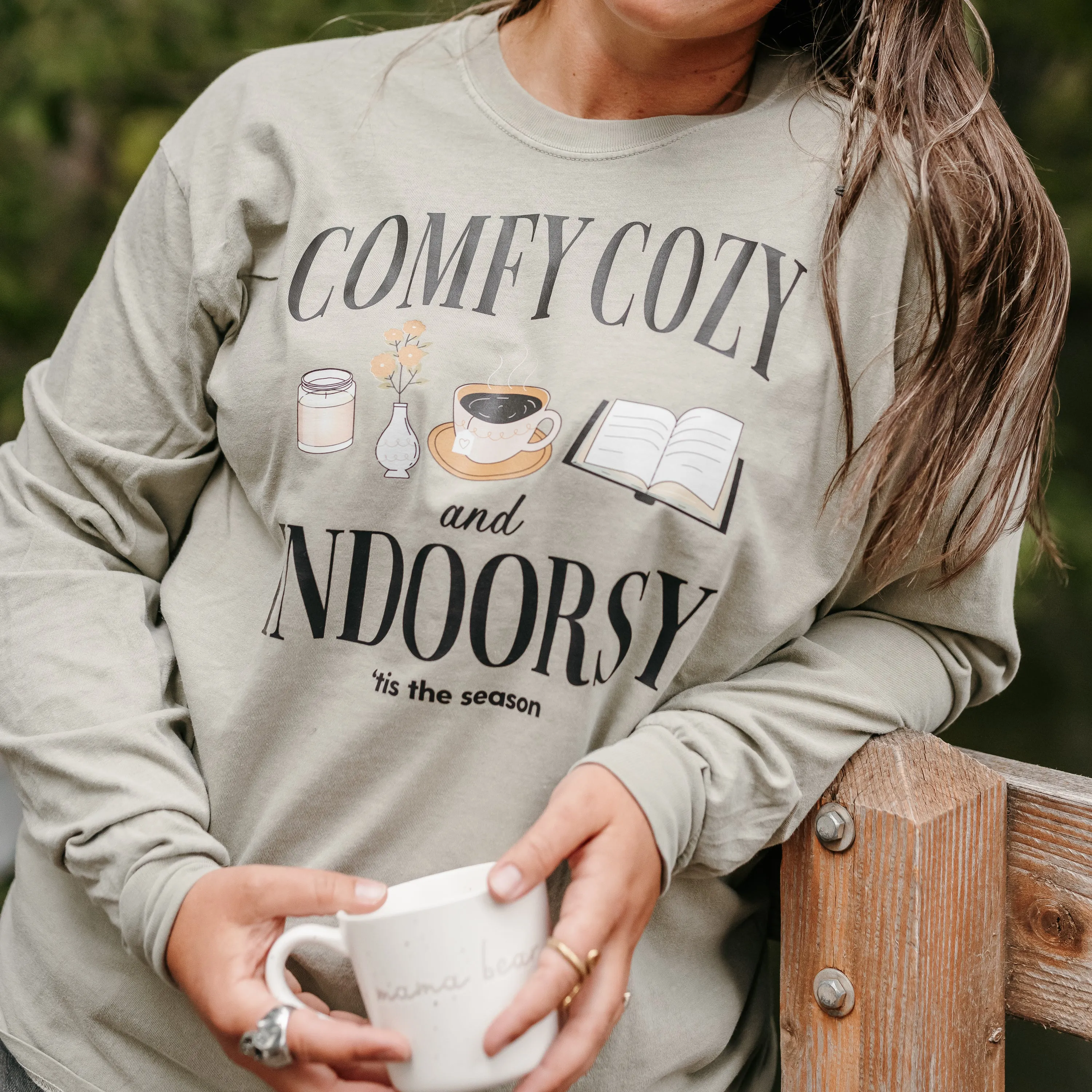 Comfy Cozy and Indoorsy - Long Sleeve Comfort Colors Tee