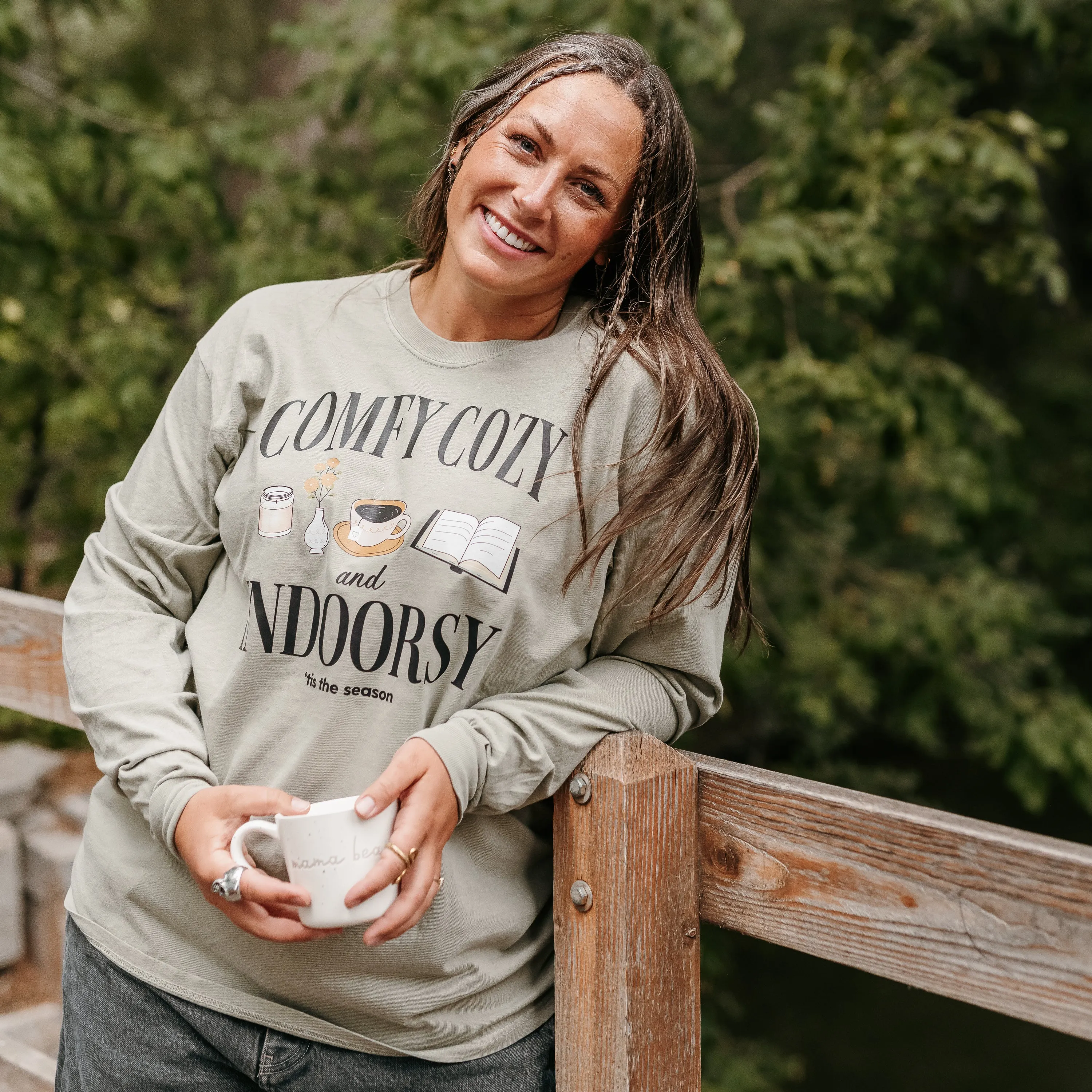 Comfy Cozy and Indoorsy - Long Sleeve Comfort Colors Tee