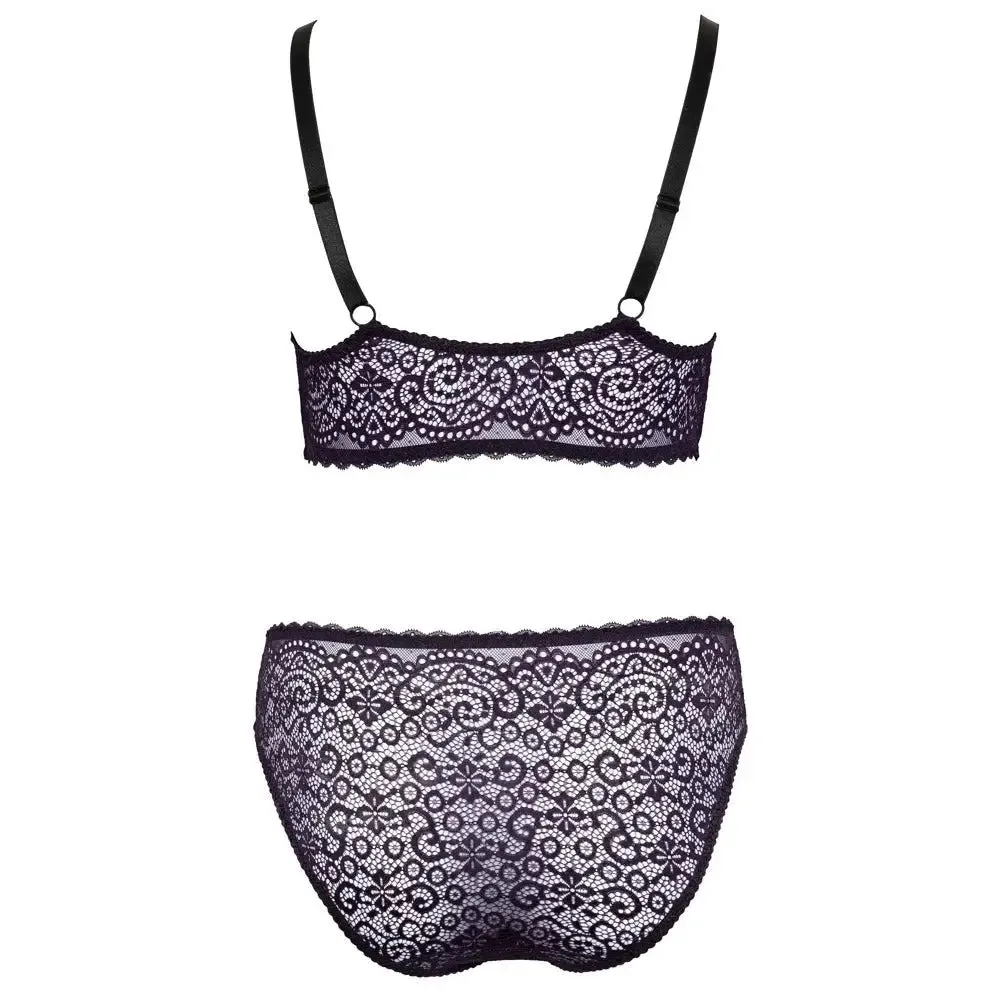 Cottelli Nylon Stretchy Purple Lace Bra Set with Hook and Eye