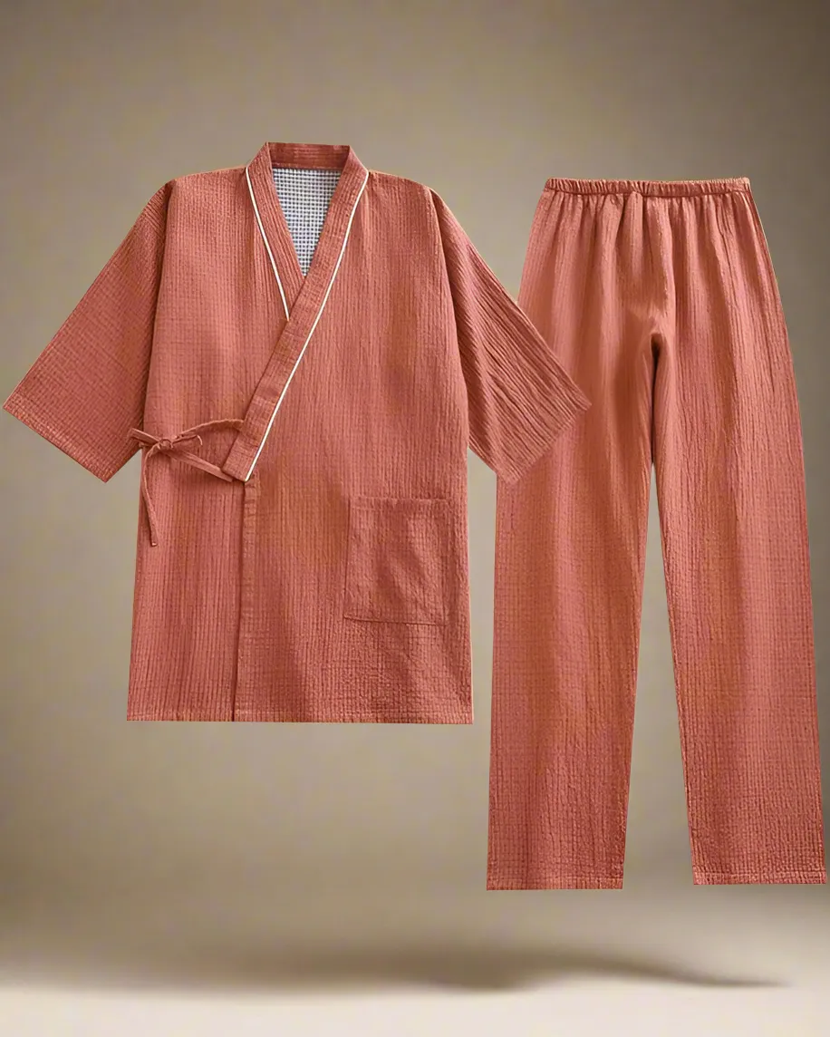 Cotton Quilted Kimono Set - Japanese Inspired Loungewear Set