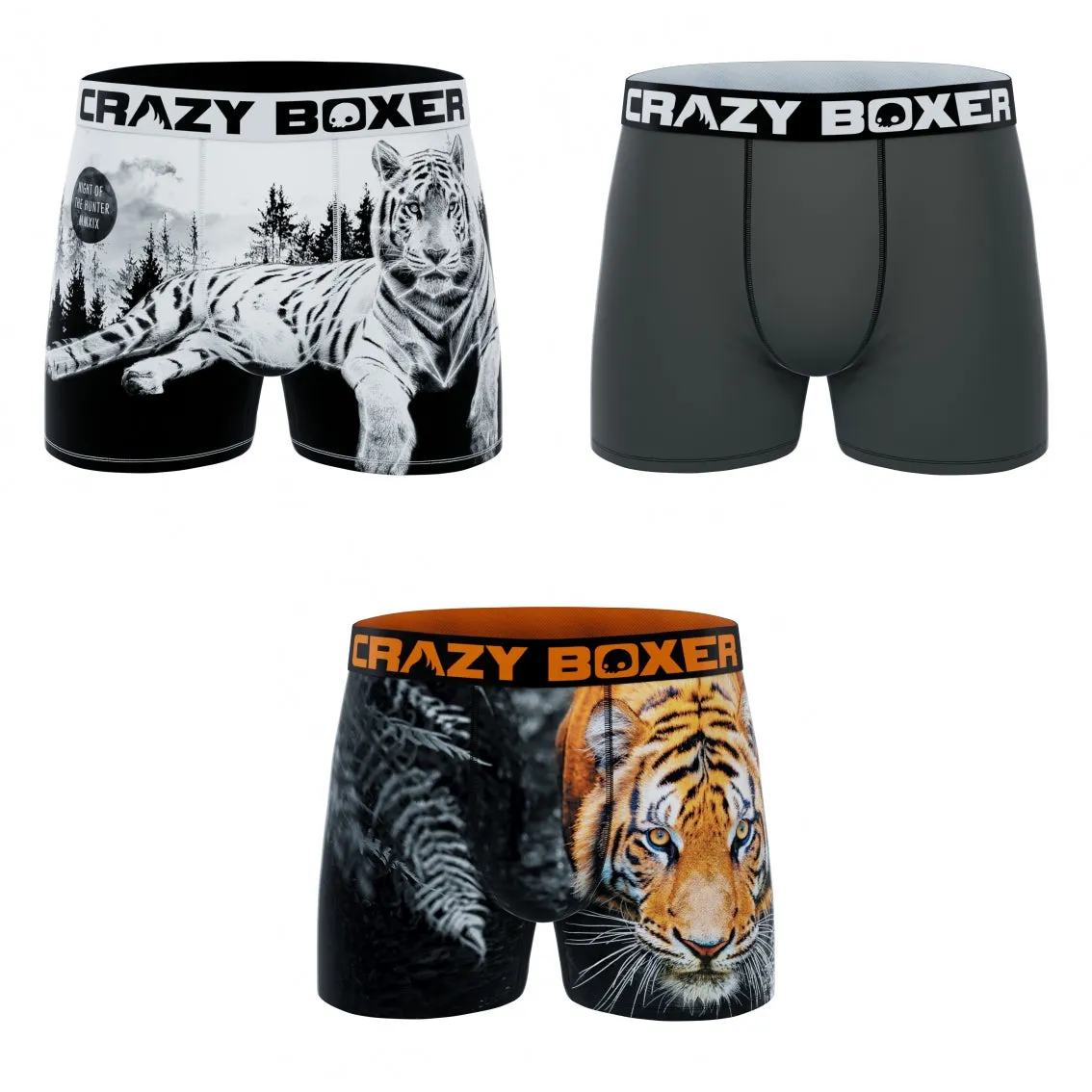 CRAZYBOXER Animal Tiger Men's Boxer Briefs (3 pack)