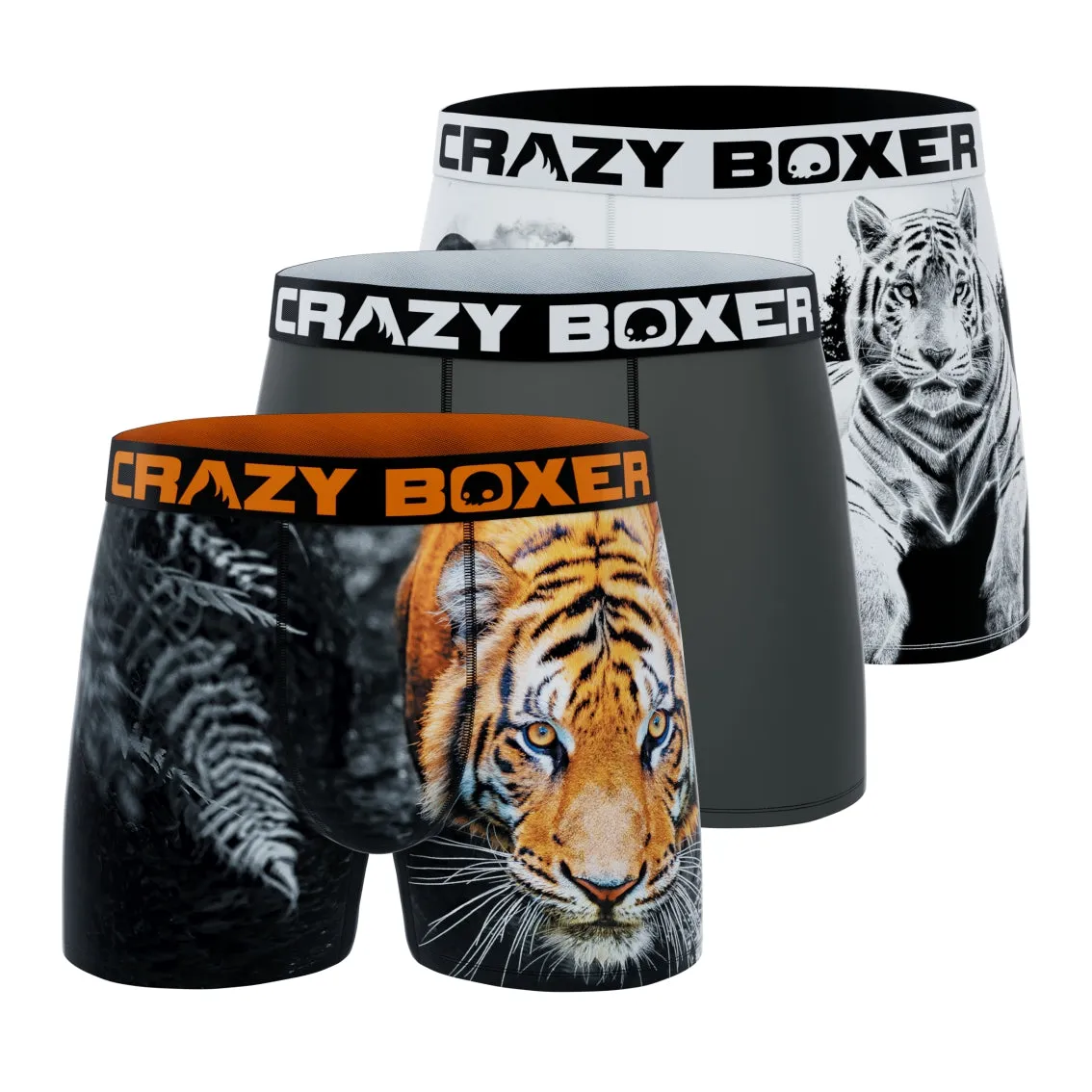 CRAZYBOXER Animal Tiger Men's Boxer Briefs (3 pack)