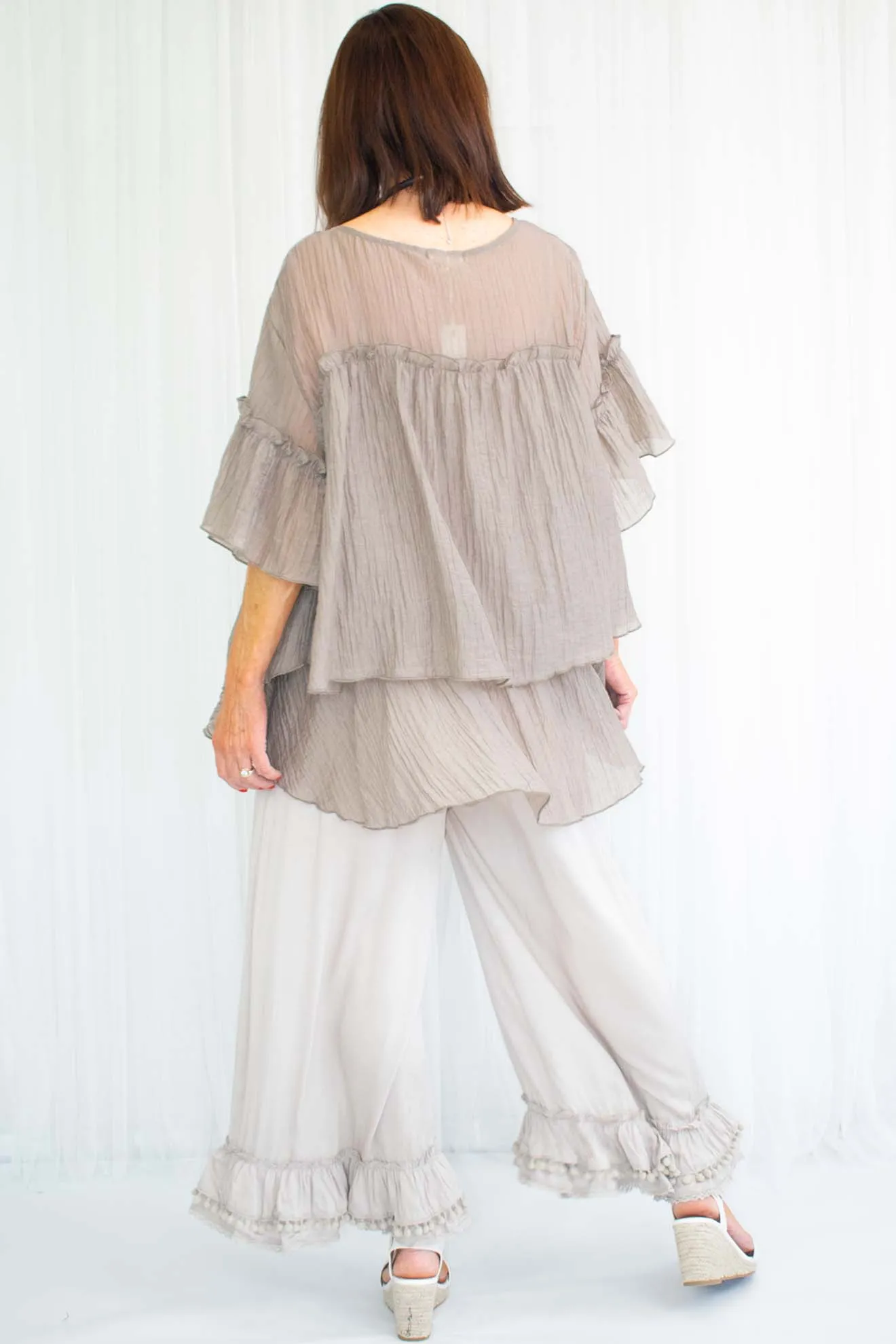 Daniella Double Layered Ruffle Top in Mocha