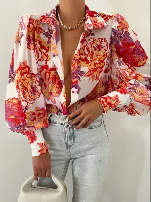 deanwangkt Spring Fashion Shirt Women's Blouses Elegant V-neck Print Puff Sleeve Office Shirts Female Summer New Formal Ladies Top