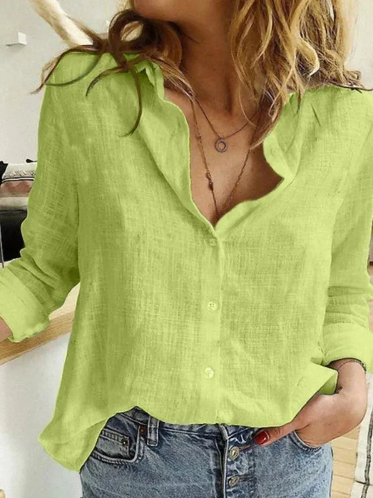 Elegant Loose Fashion Plus Size White Long Sleeve Women's Blouse