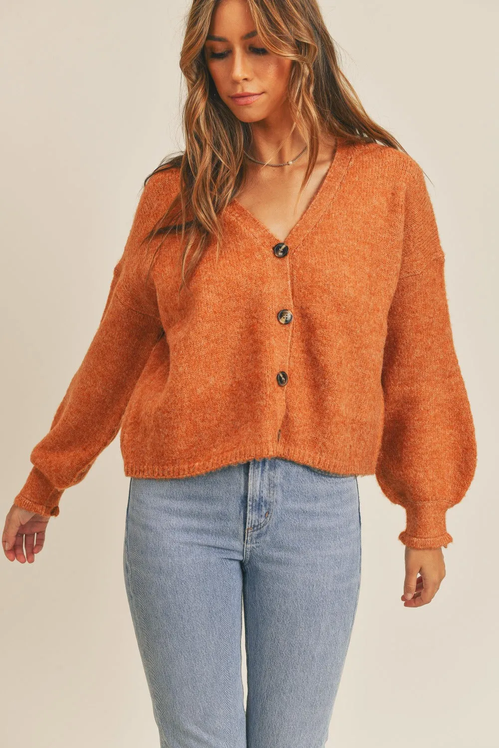 Evelyn Button Down Cardigan - Rust