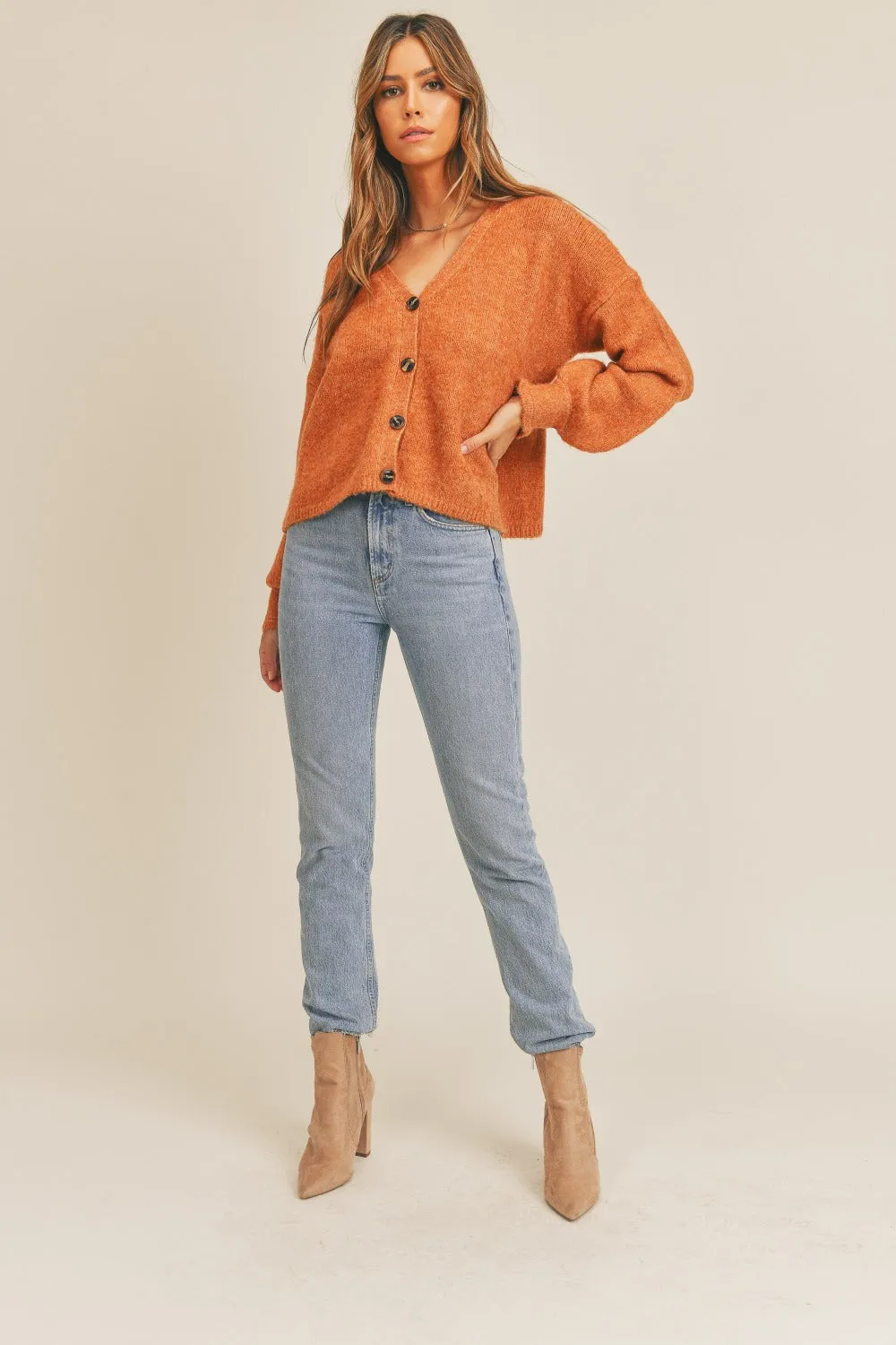 Evelyn Button Down Cardigan - Rust