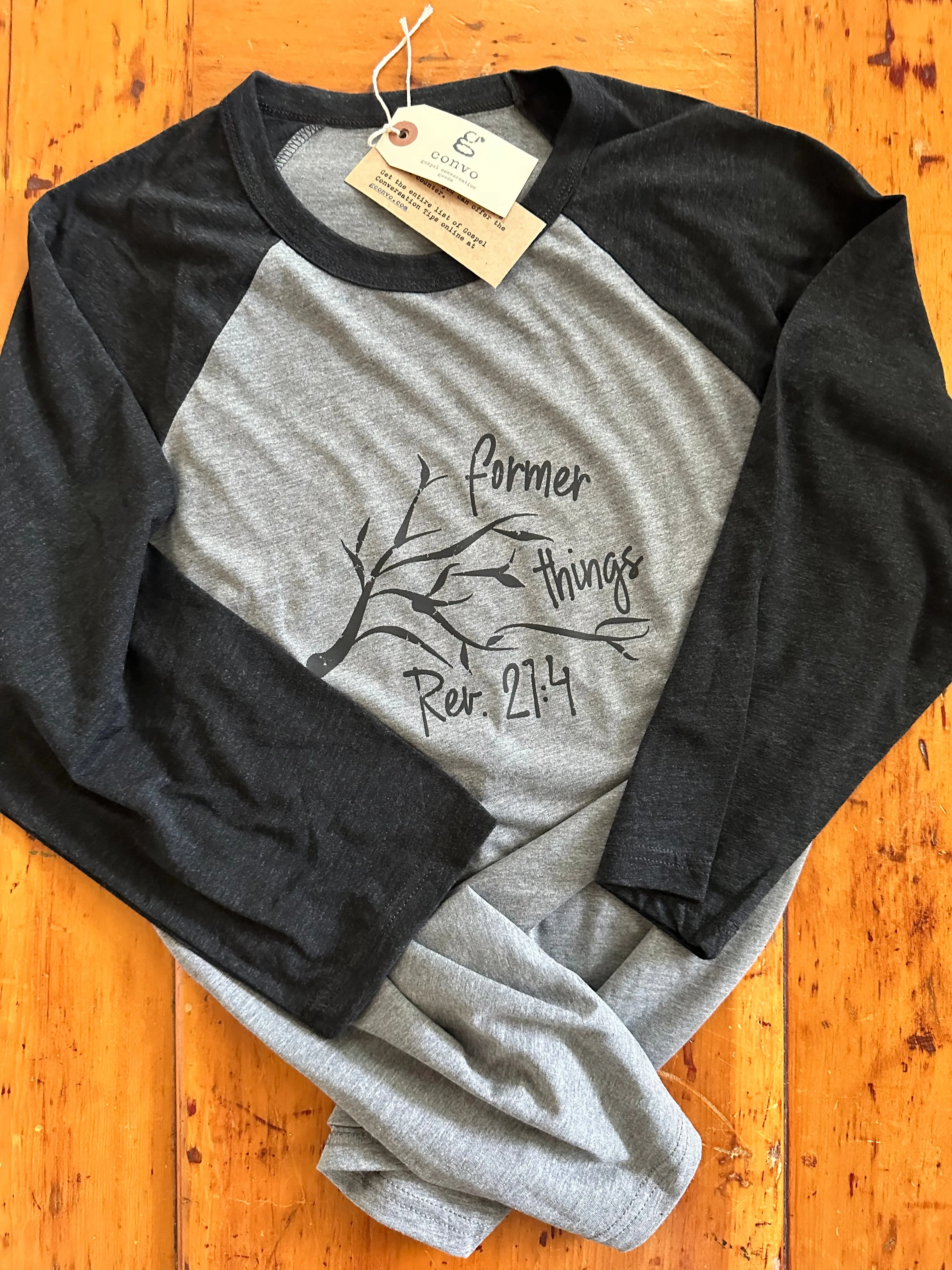 Former things. 3/4 Sleeve Raglan, Heather Charcoal, Gray, TriBlend, Unisex