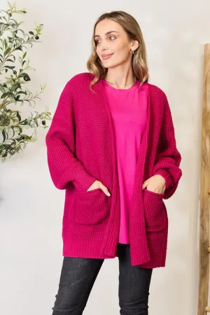 Full Size Waffle-Knit Open Front Cardigan