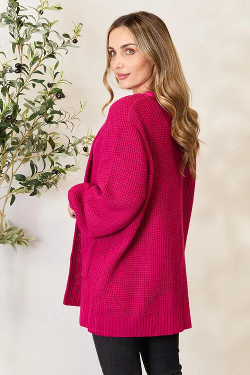 Full Size Waffle-Knit Open Front Cardigan