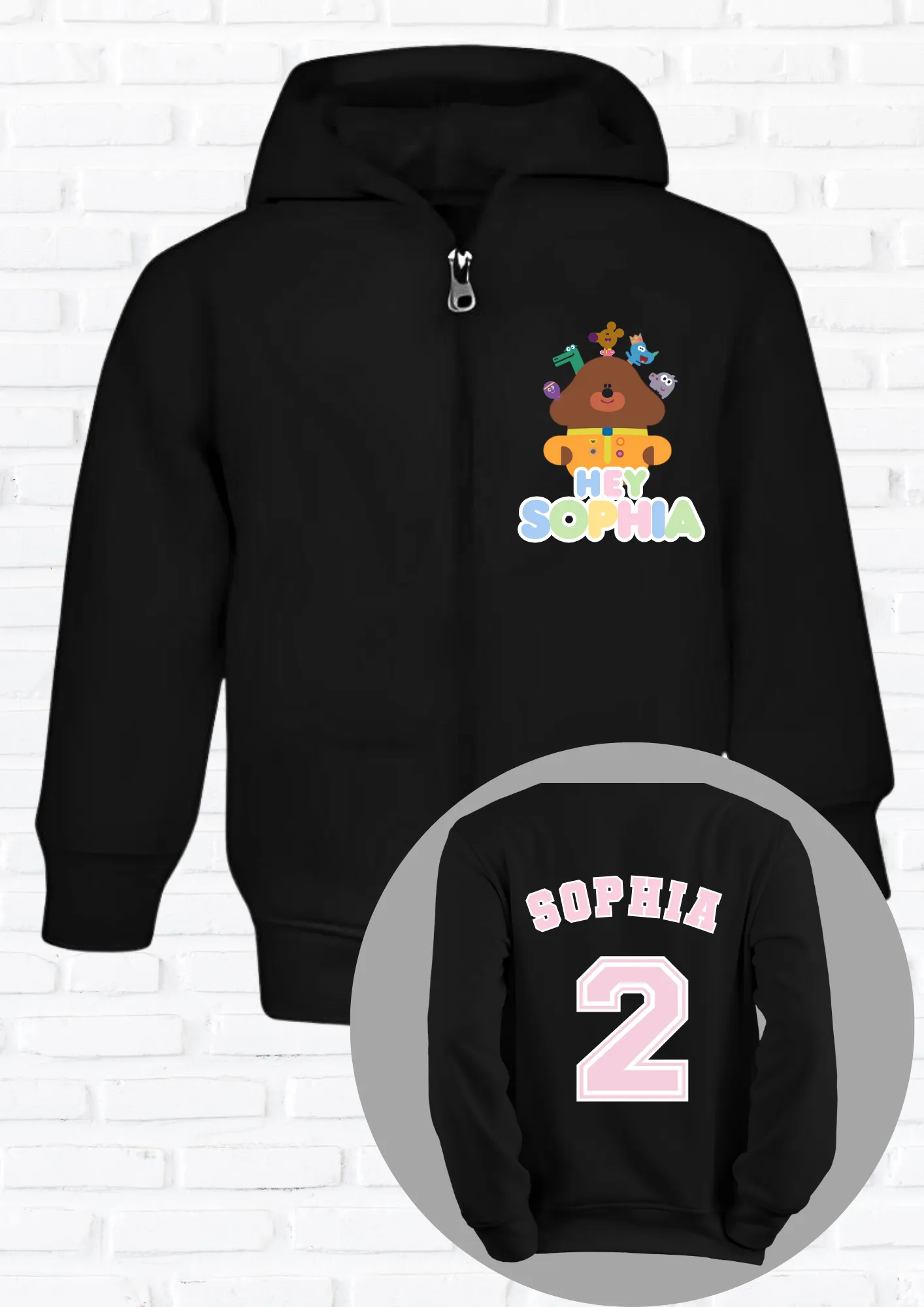 Girls' Hey Duggee and the Squirrels Custom Hoodie with Zipper and Back Print