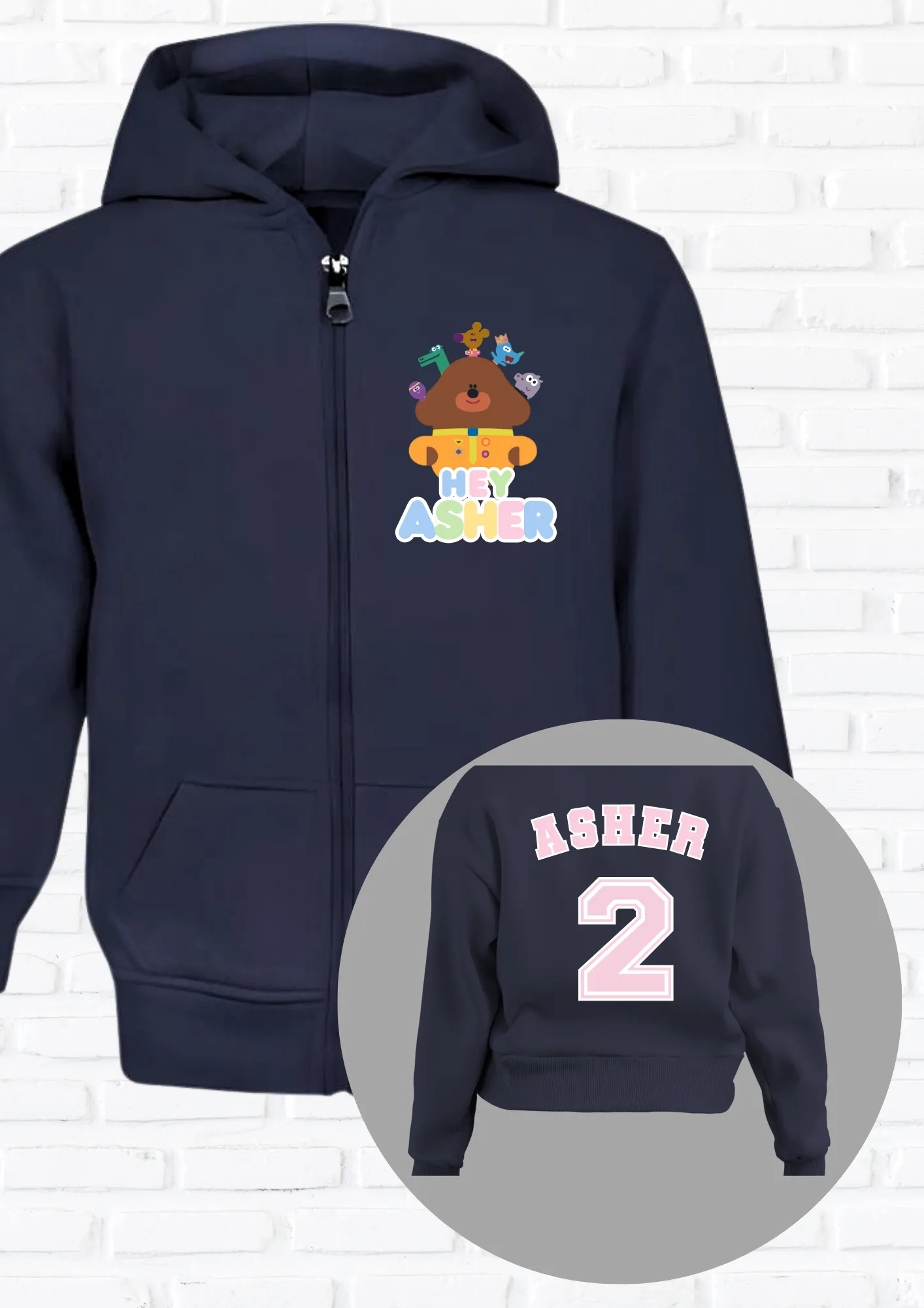 Girls' Hey Duggee and the Squirrels Custom Hoodie with Zipper and Back Print