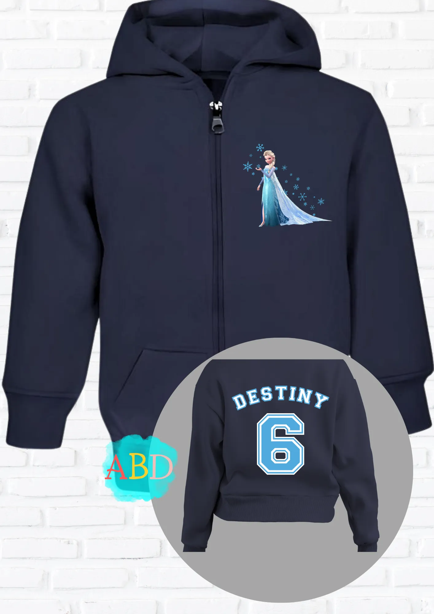 Girls' Personalised Frozen Elsa Custom Hoodie with Back Print