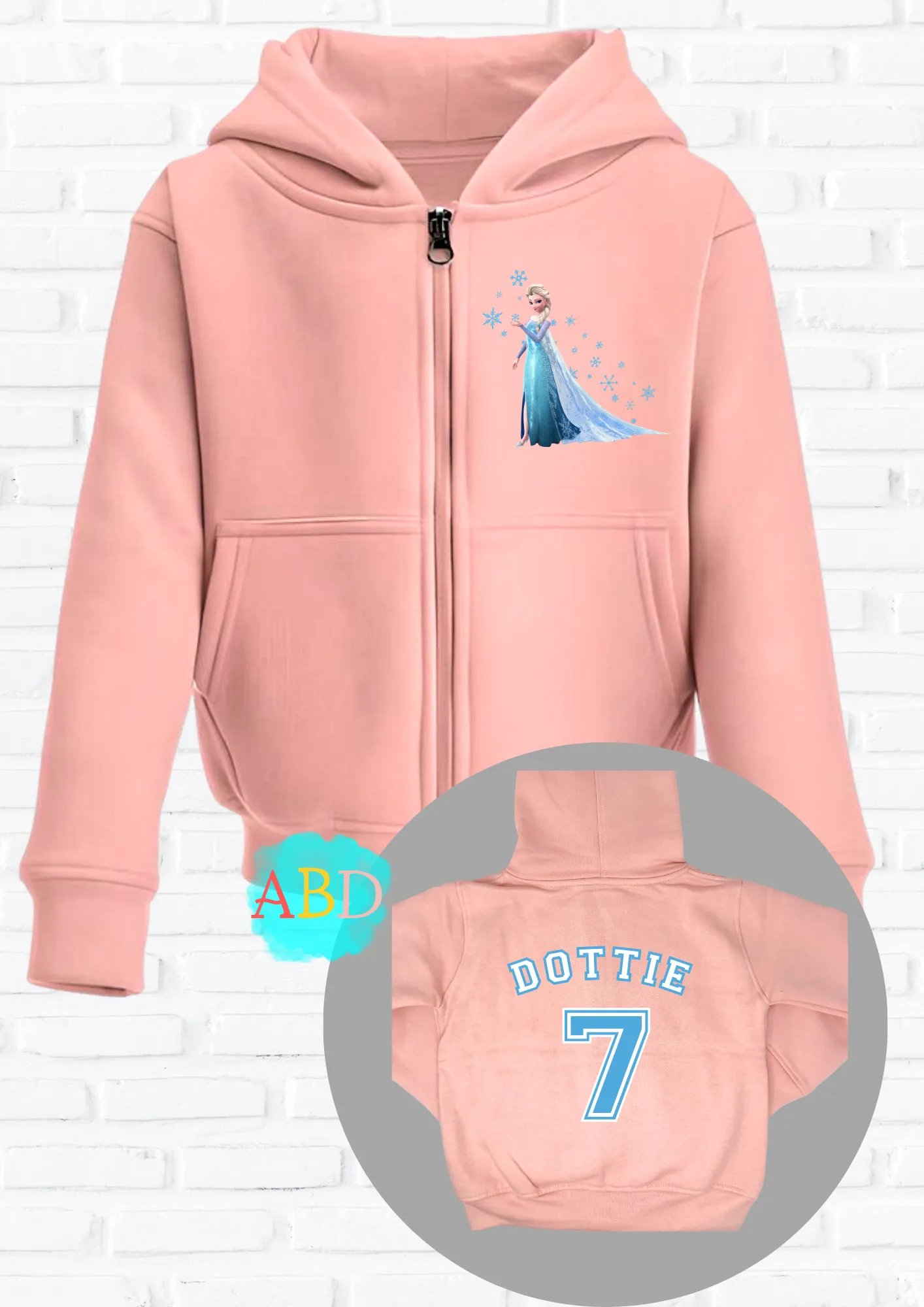 Girls' Personalised Frozen Elsa Custom Hoodie with Back Print