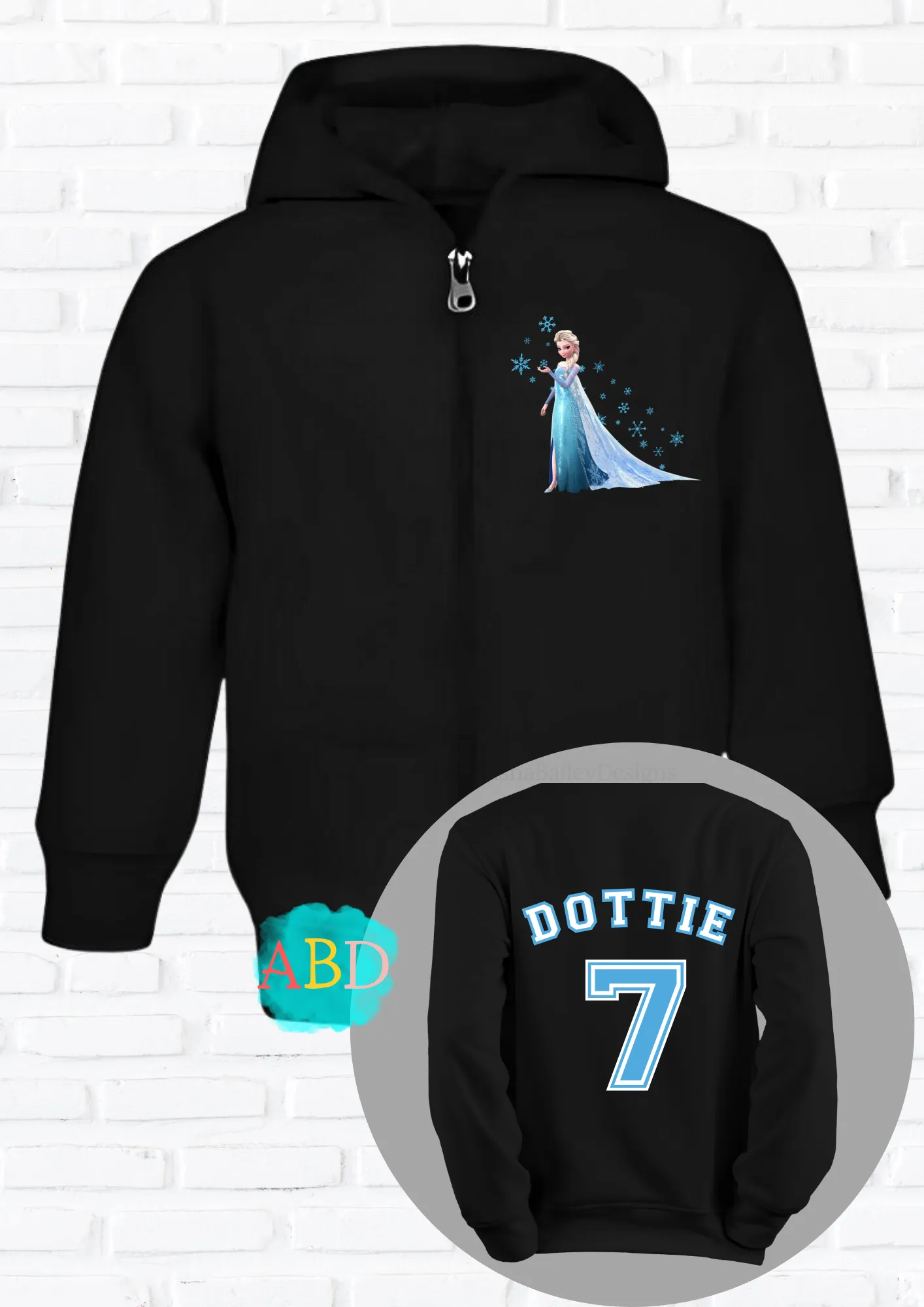 Girls' Personalised Frozen Elsa Custom Hoodie with Back Print