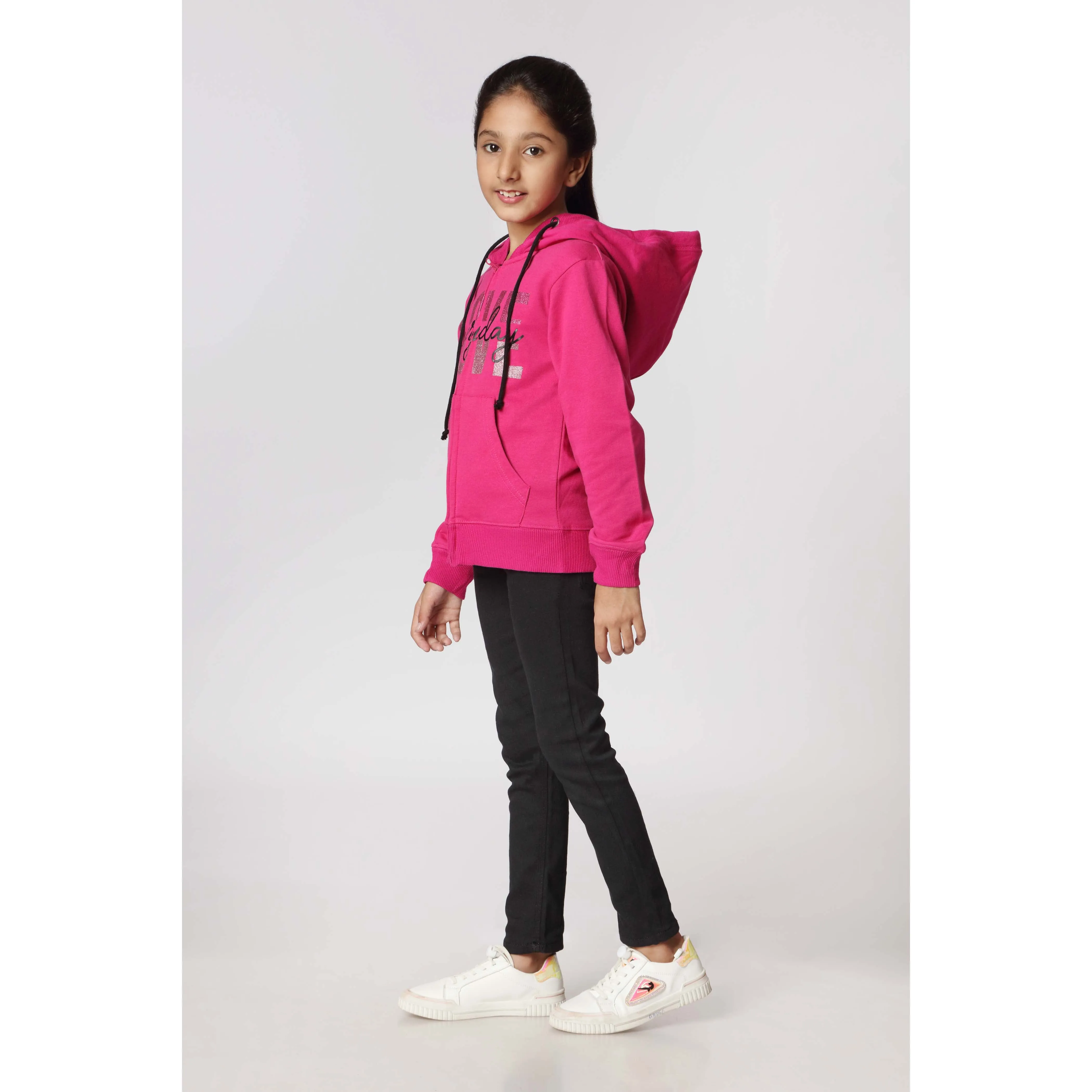 Girls Pink Fleece Zipper Hoodie PW2870