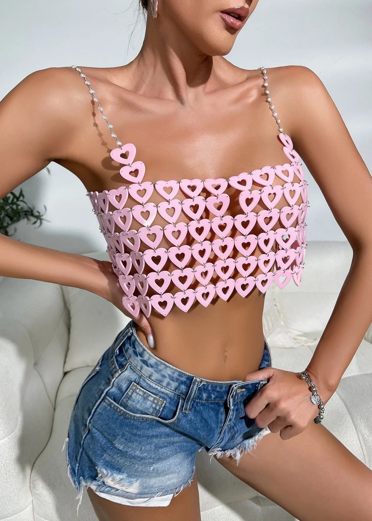 Heart-Shape Detail Square Neck Camisole Top