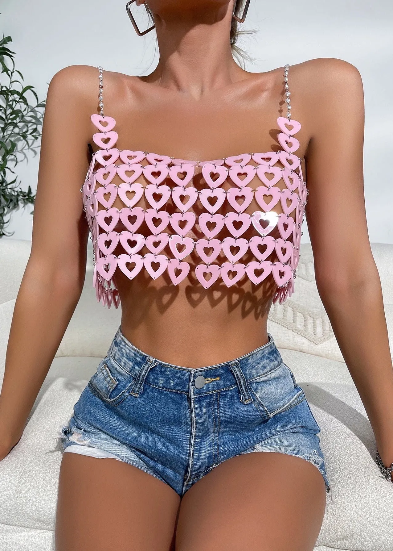 Heart-Shape Detail Square Neck Camisole Top