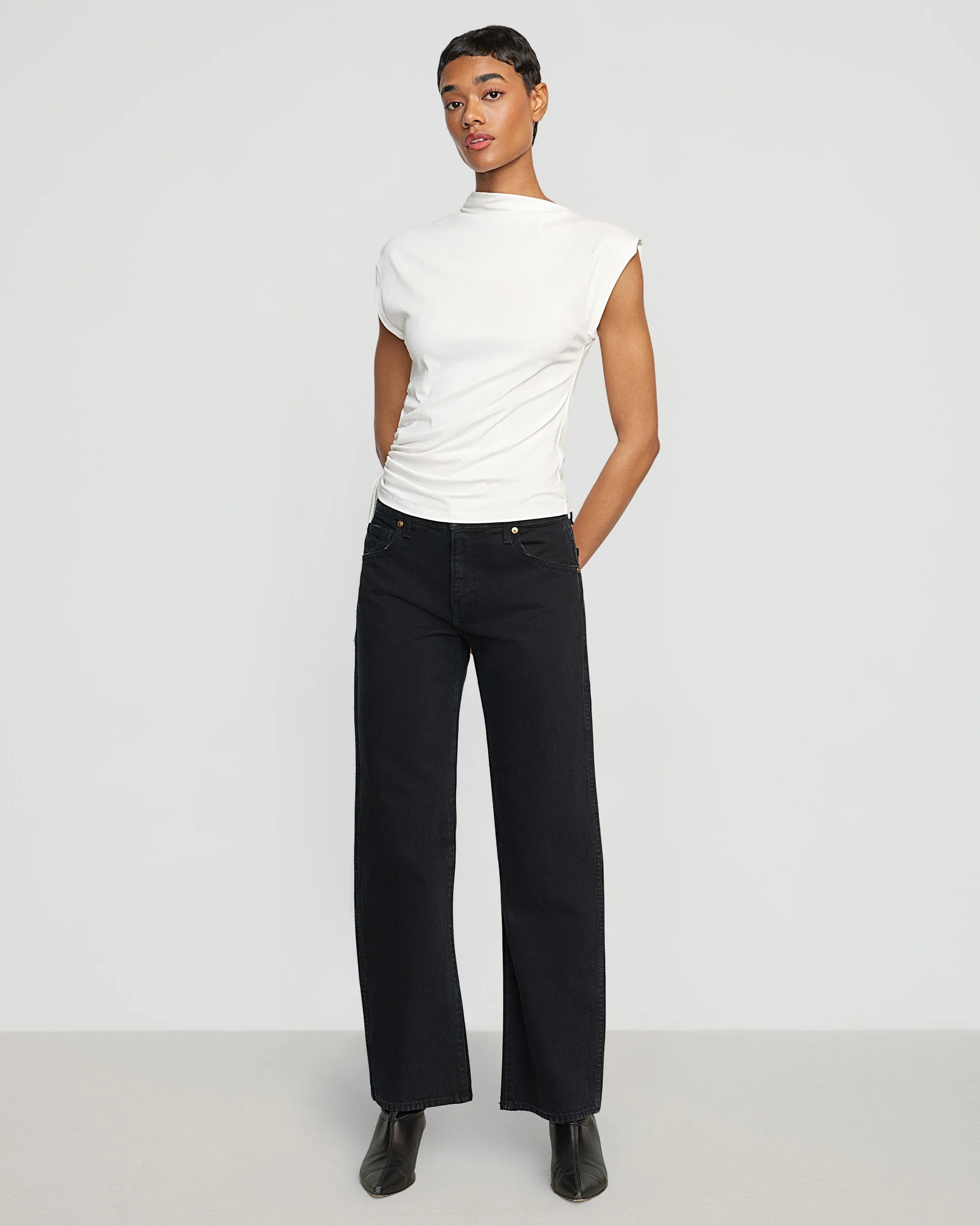 Jocelyn Asymmetric Ruched-Side Tee