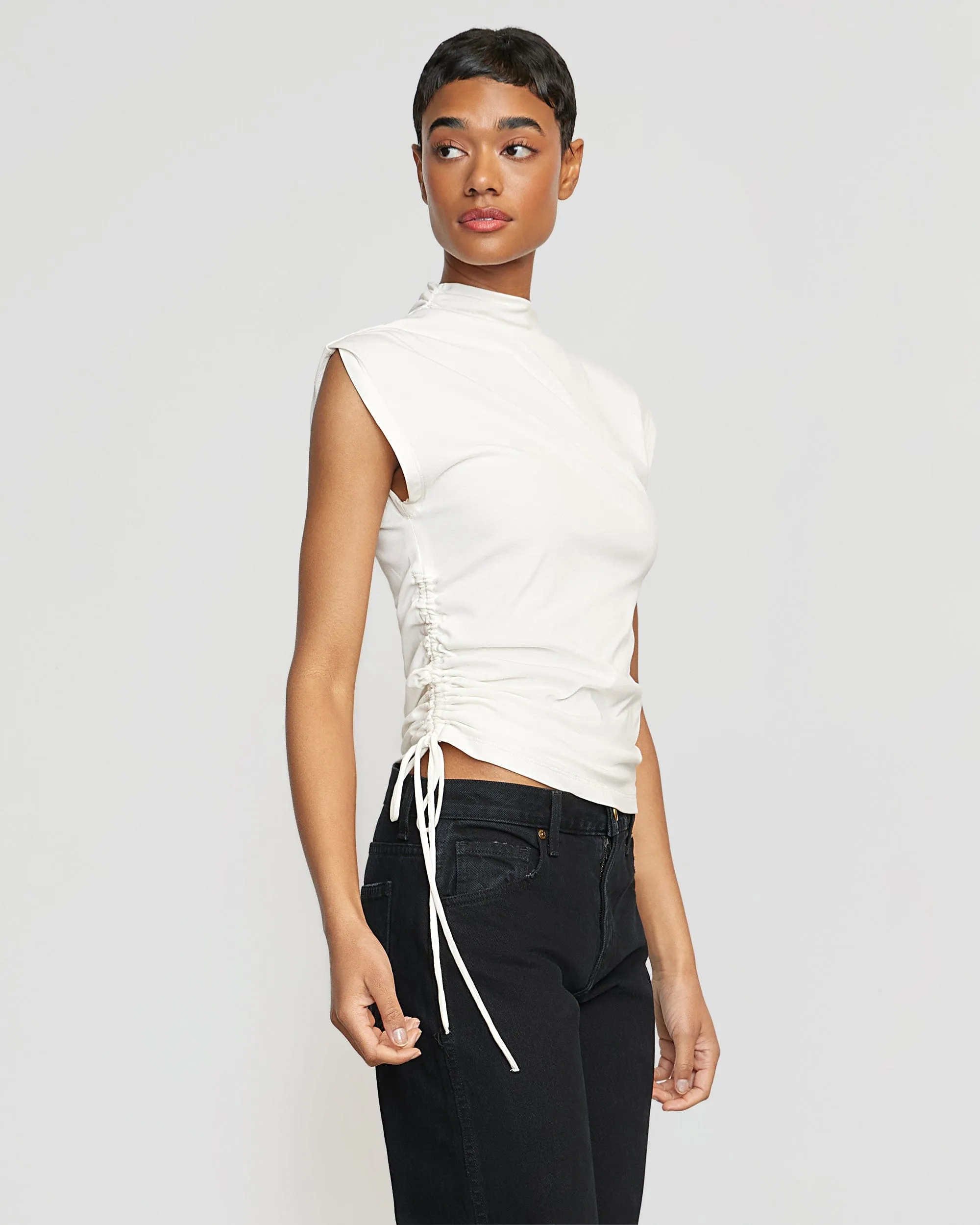 Jocelyn Asymmetric Ruched-Side Tee