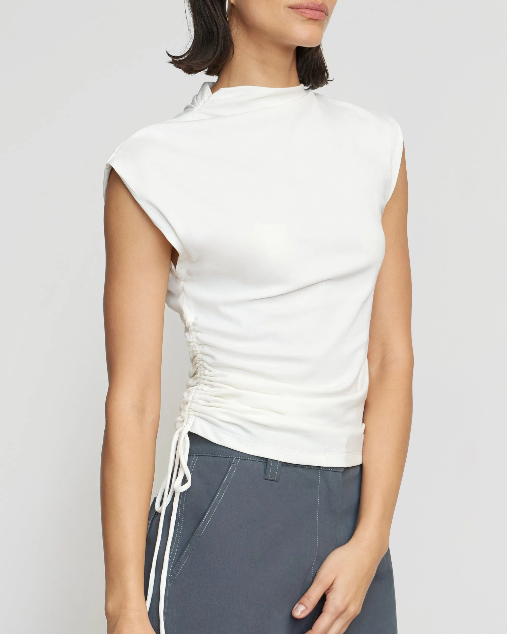 Jocelyn Asymmetric Ruched-Side Tee