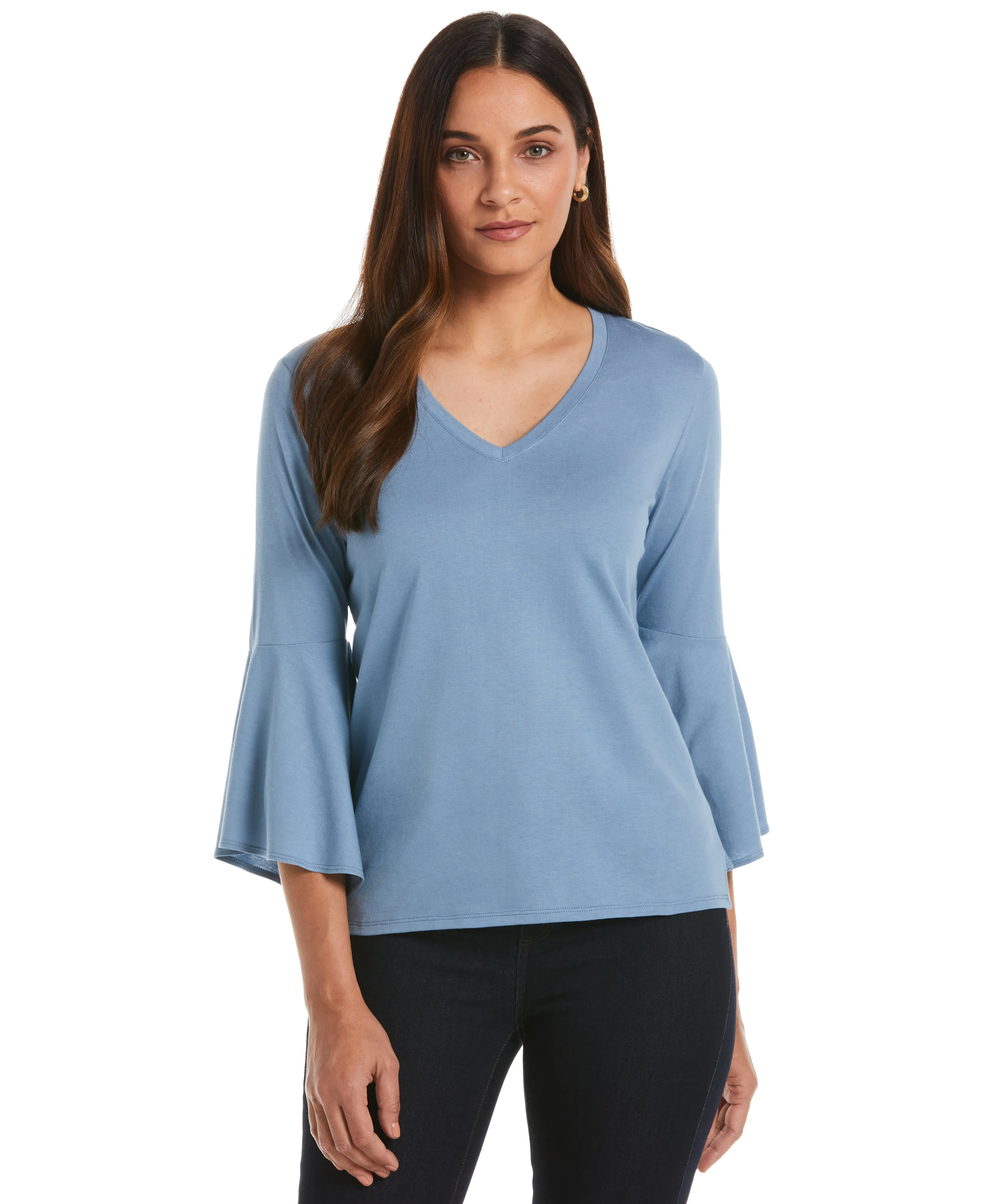 Knit V-Neck Ruffle Sleeve Top