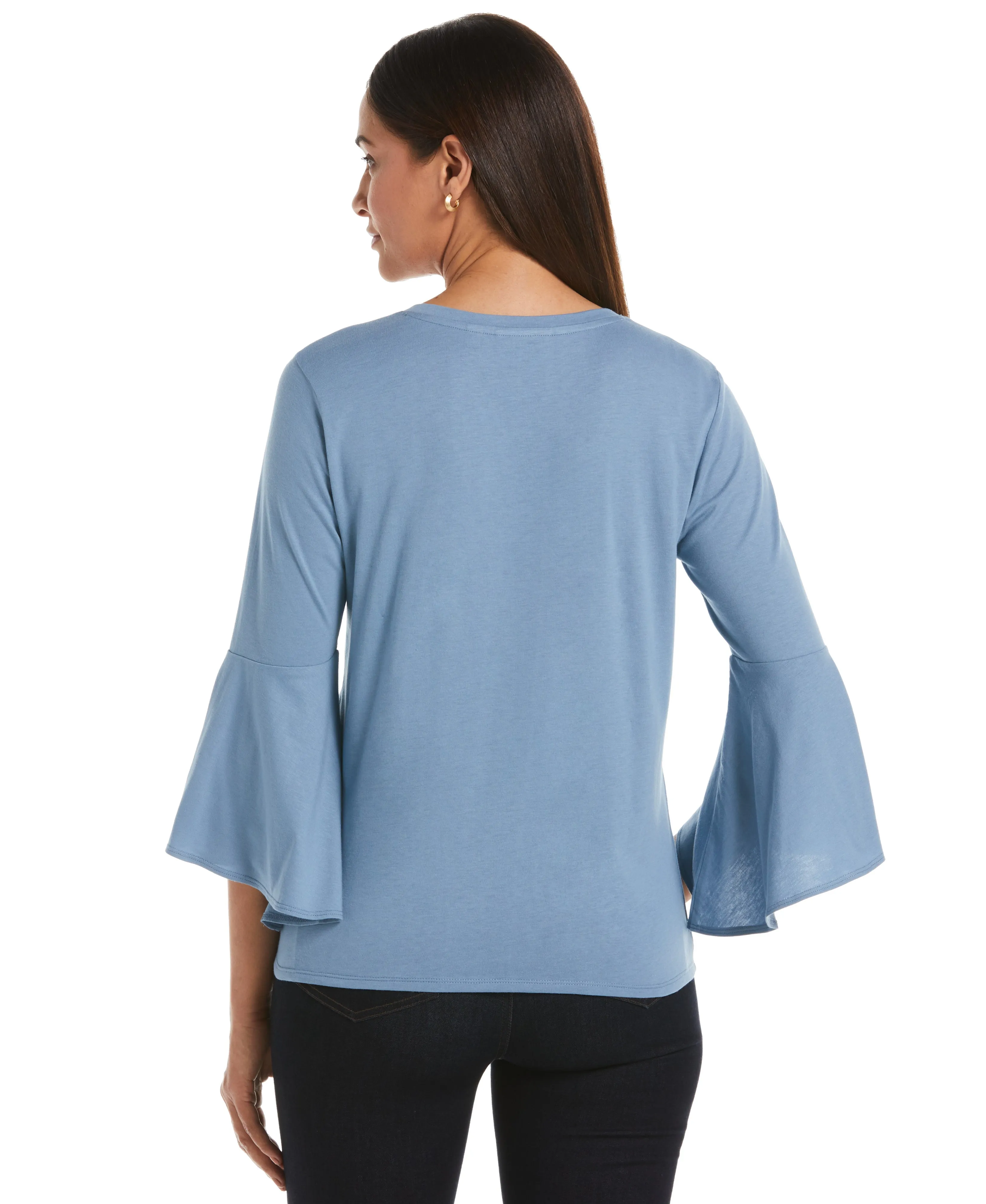 Knit V-Neck Ruffle Sleeve Top