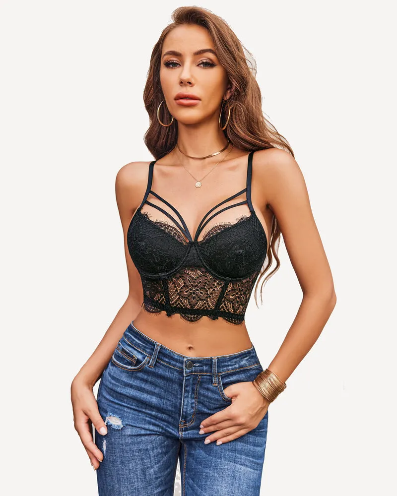 Lace Bustier Tops Two Layer Push Up Bralette