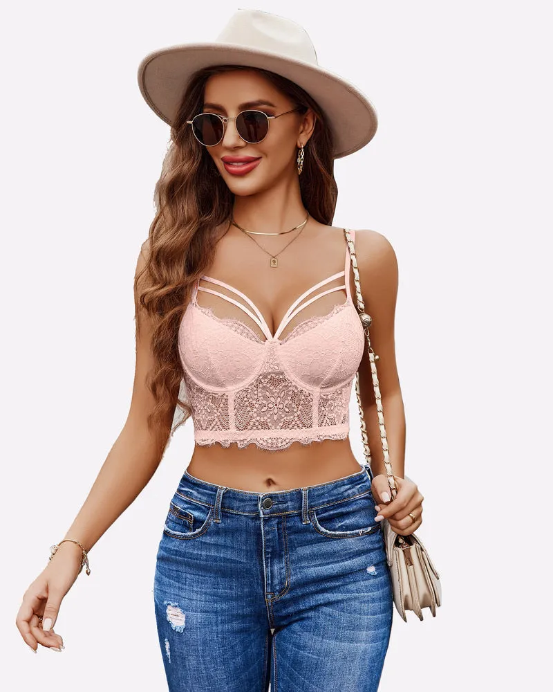 Lace Bustier Tops Two Layer Push Up Bralette