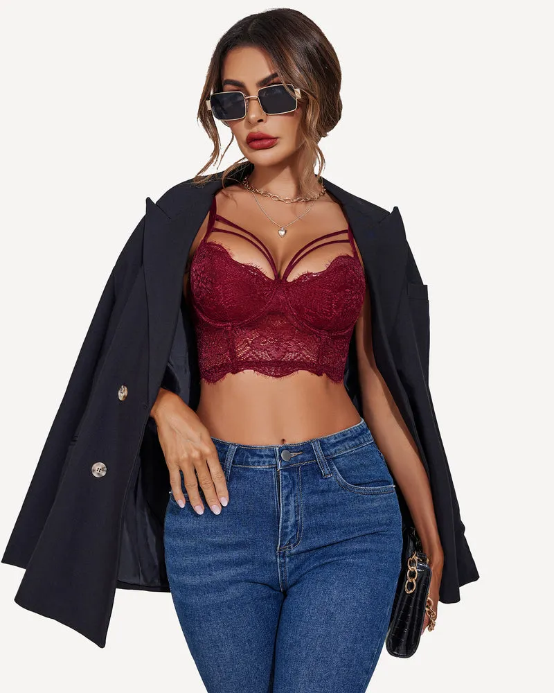 Lace Bustier Tops Two Layer Push Up Bralette